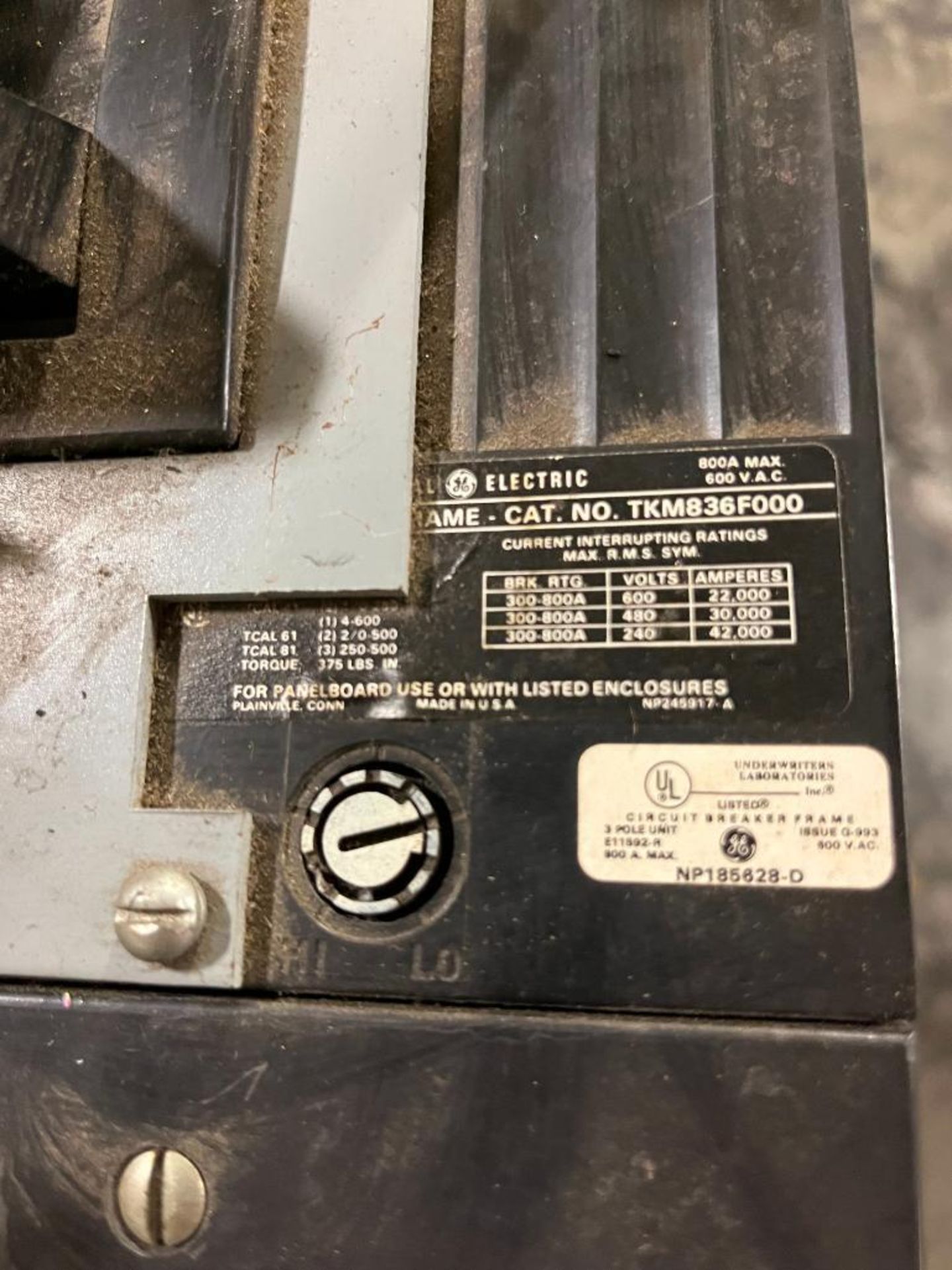 General Electric Circuit Breaker, Catalog Number TKM836F000, 600 VAC, 800 Amps - Image 3 of 3