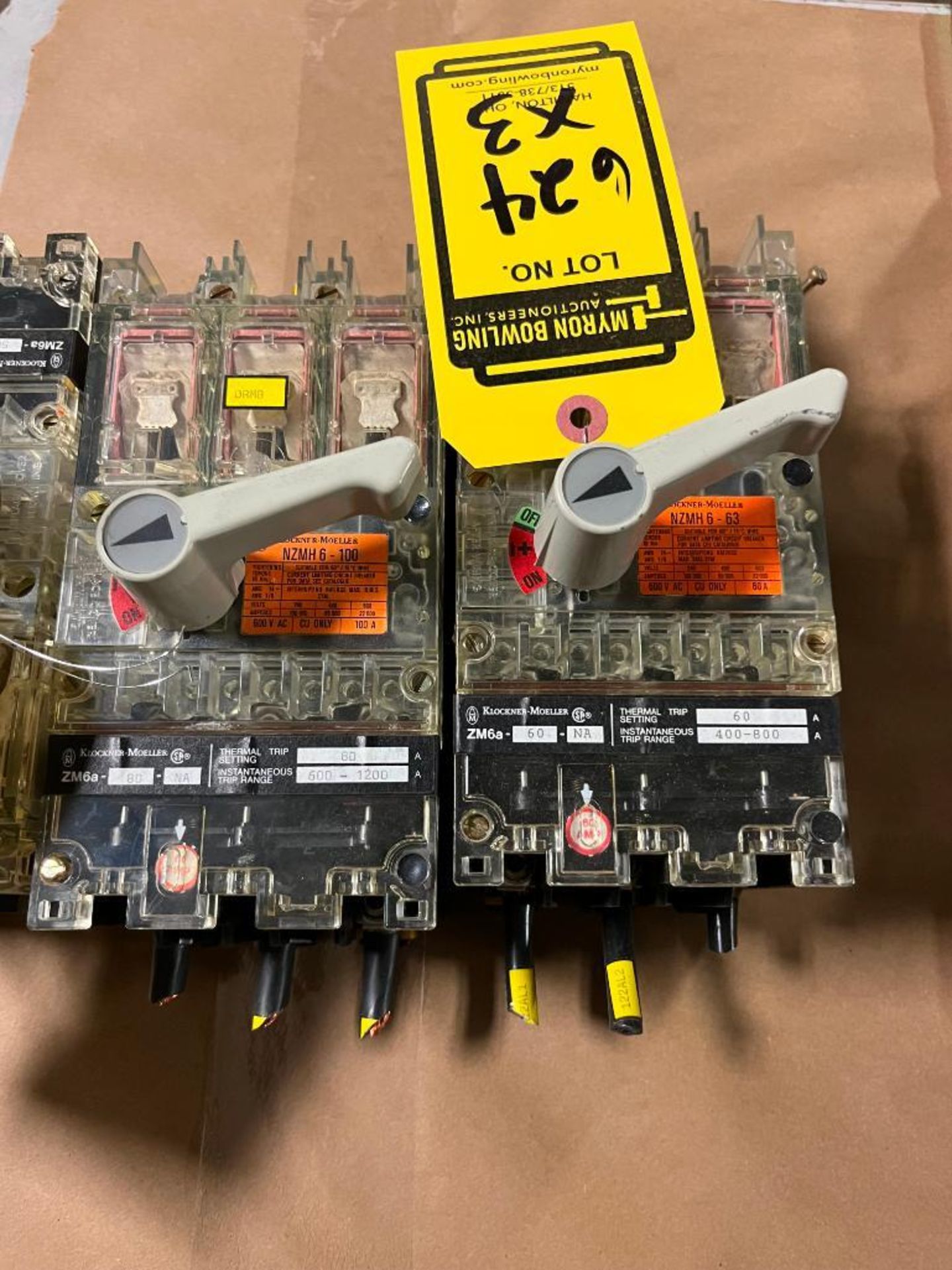 (3x) Klockner-Moeller Circuit Breakers; (2) NZMH6-63, 600 VAC, 60 Amps, (1) NZMH6-100, 600 VAC, 100 - Image 2 of 3