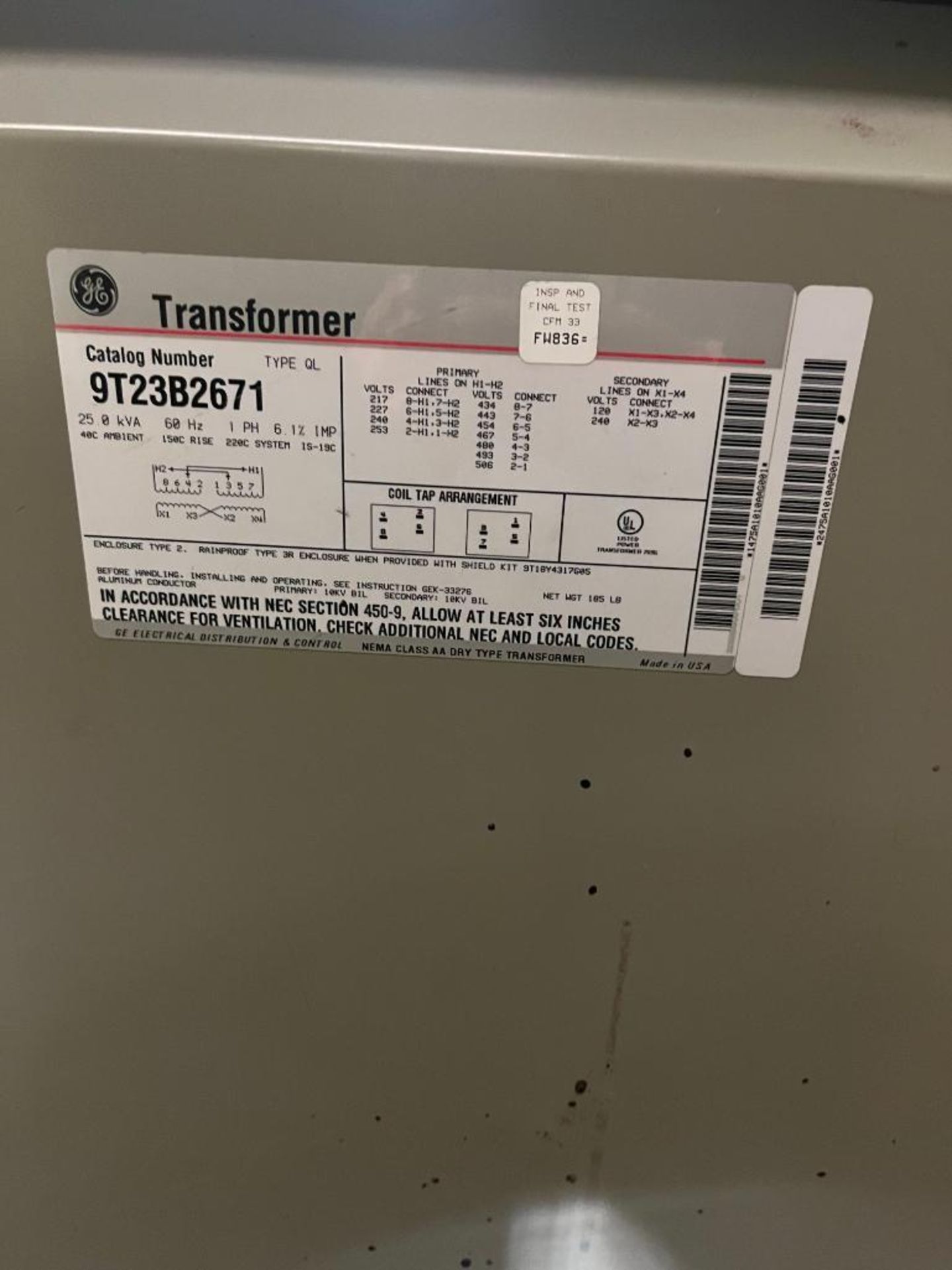 Heidelberg Harris Control Panel w/ (2) General Electric Transformers, (1) Catalog No. 9T23B2671, 25 - Image 5 of 6