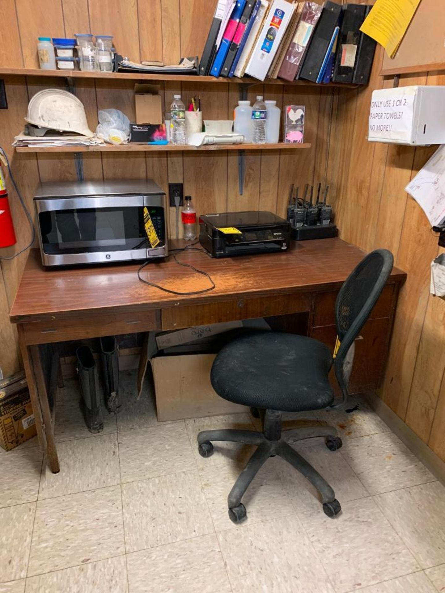 Desk, Chair, GE Microwave, & Epson Printer