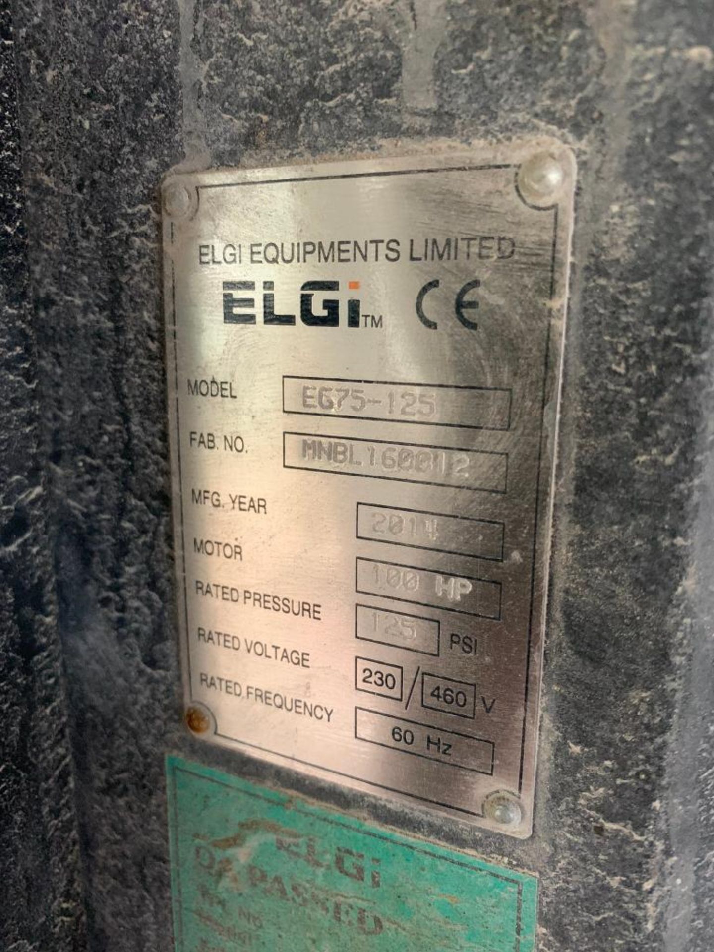 2014 Elgi 100-HP Air Compressor, Model EG75-125, 100-HP, S/N MNBL160012, Run Time: 44,609 Hours, Loa - Image 3 of 3