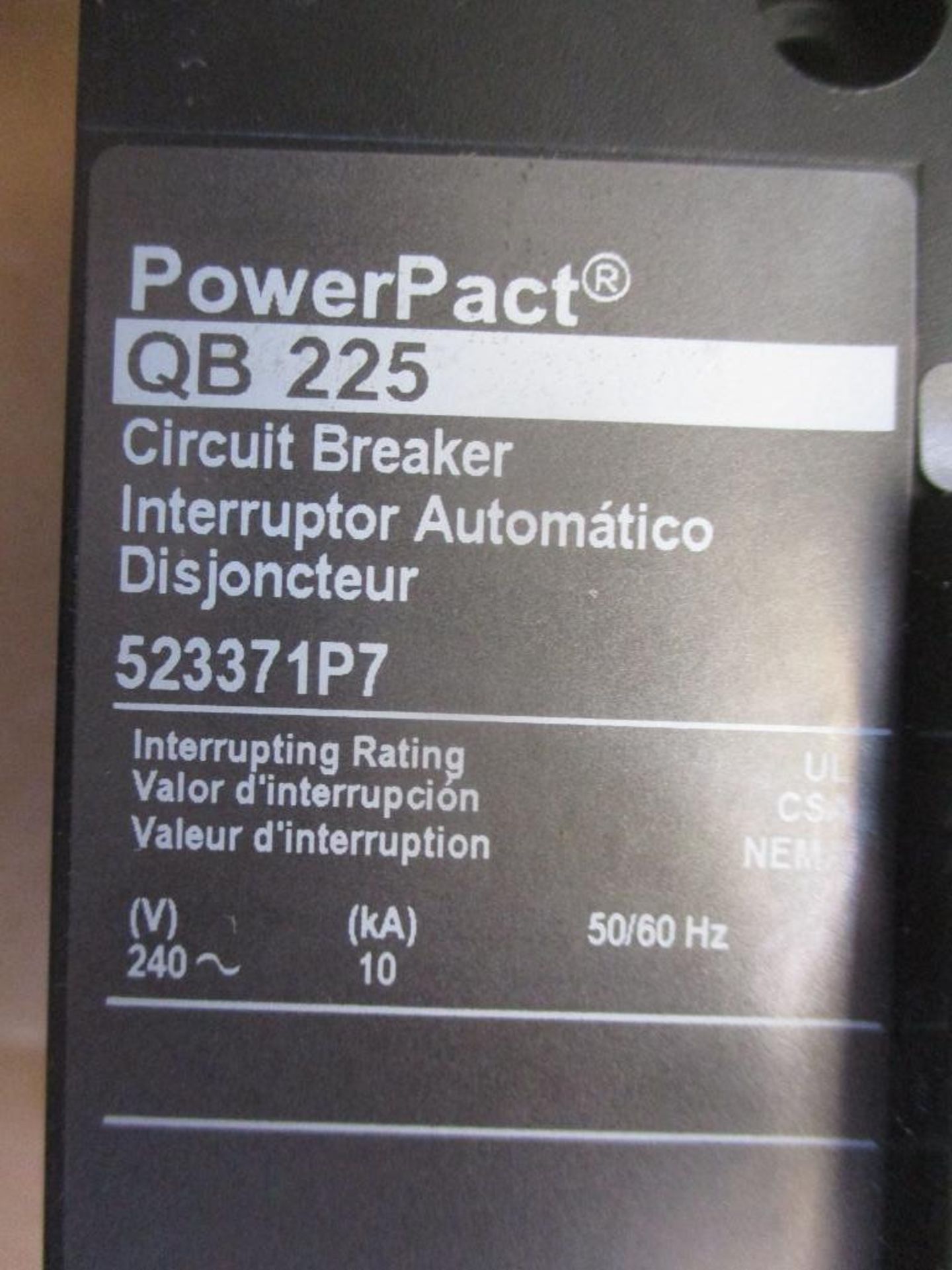 Square D 225 AMP Circuit Breaker, 523371P7, 225A, 3P, 240VAC, PowerPacT QB225 (New in Box) - Image 3 of 4