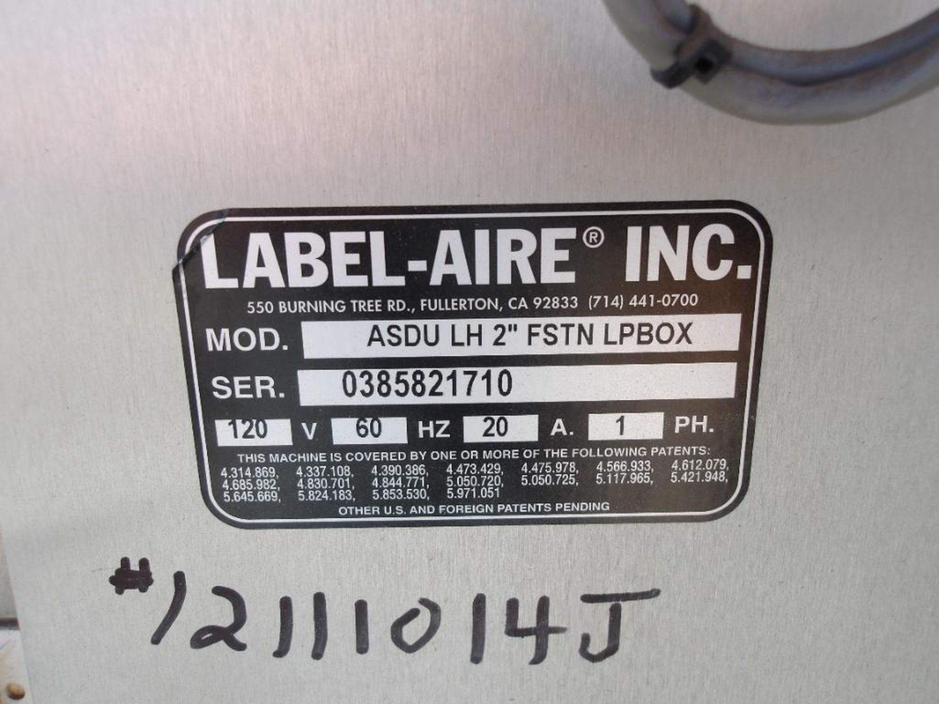 Domino Label-Aire Labeling Machine, Model ASDU LH 2" FSTN LPBOX (Used) - Image 2 of 4