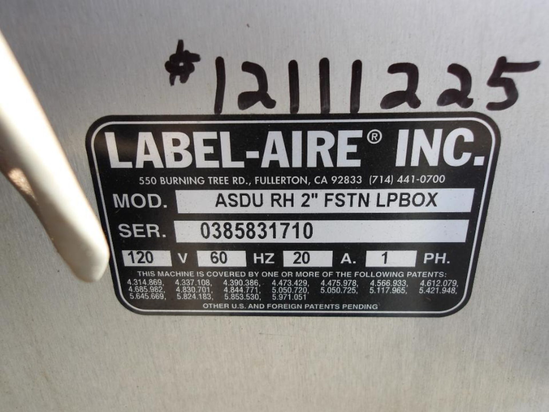 Domino Label-Aire Labeling Machine, Model ASDU RH 2" FSTN LPBOX (Used) - Image 2 of 4