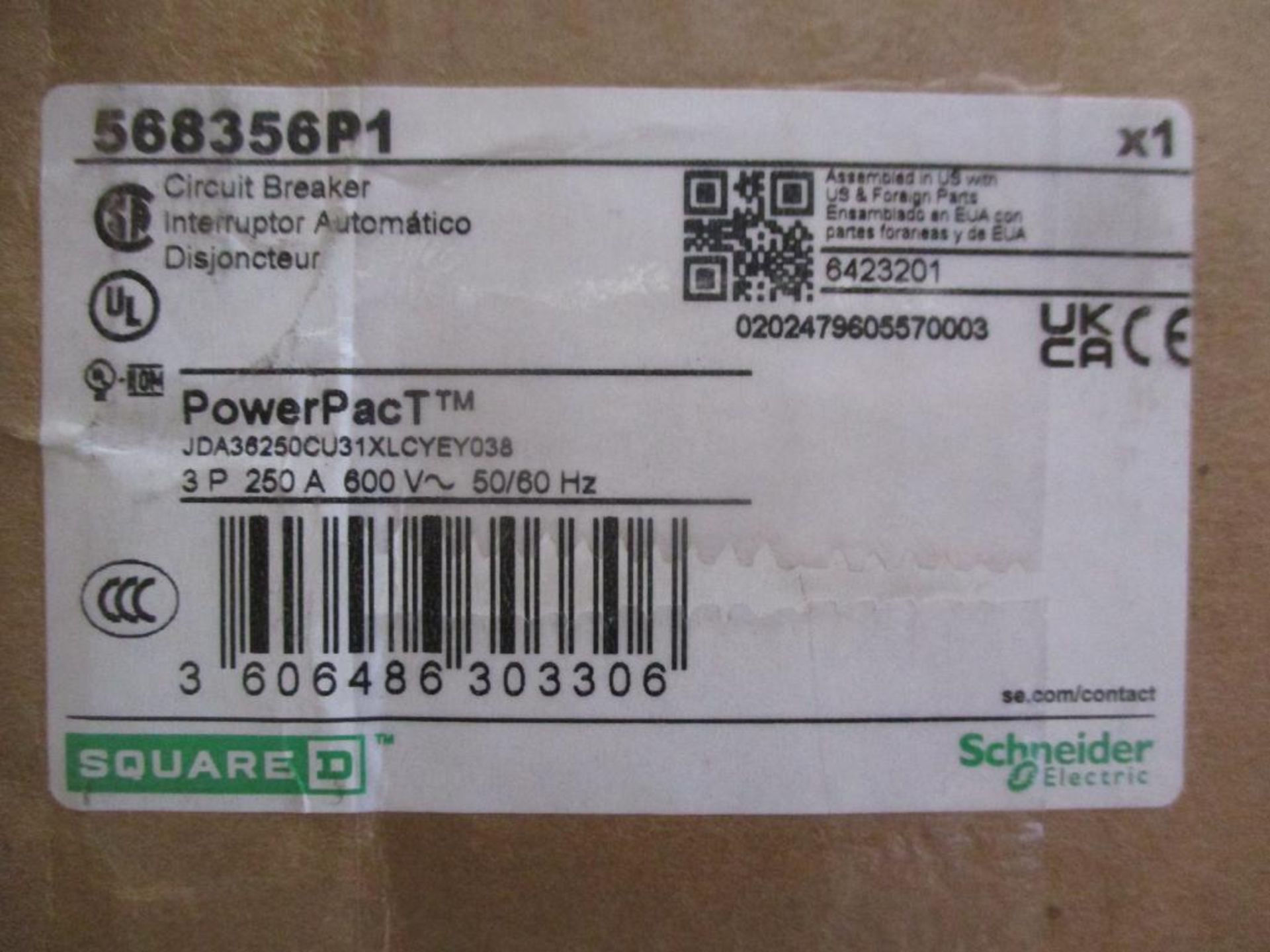 Square D 250 AMP Circuit Breaker, 568356P1, 3P, 250A, 600VAC, PawerPacT (New in Box) - Image 4 of 4