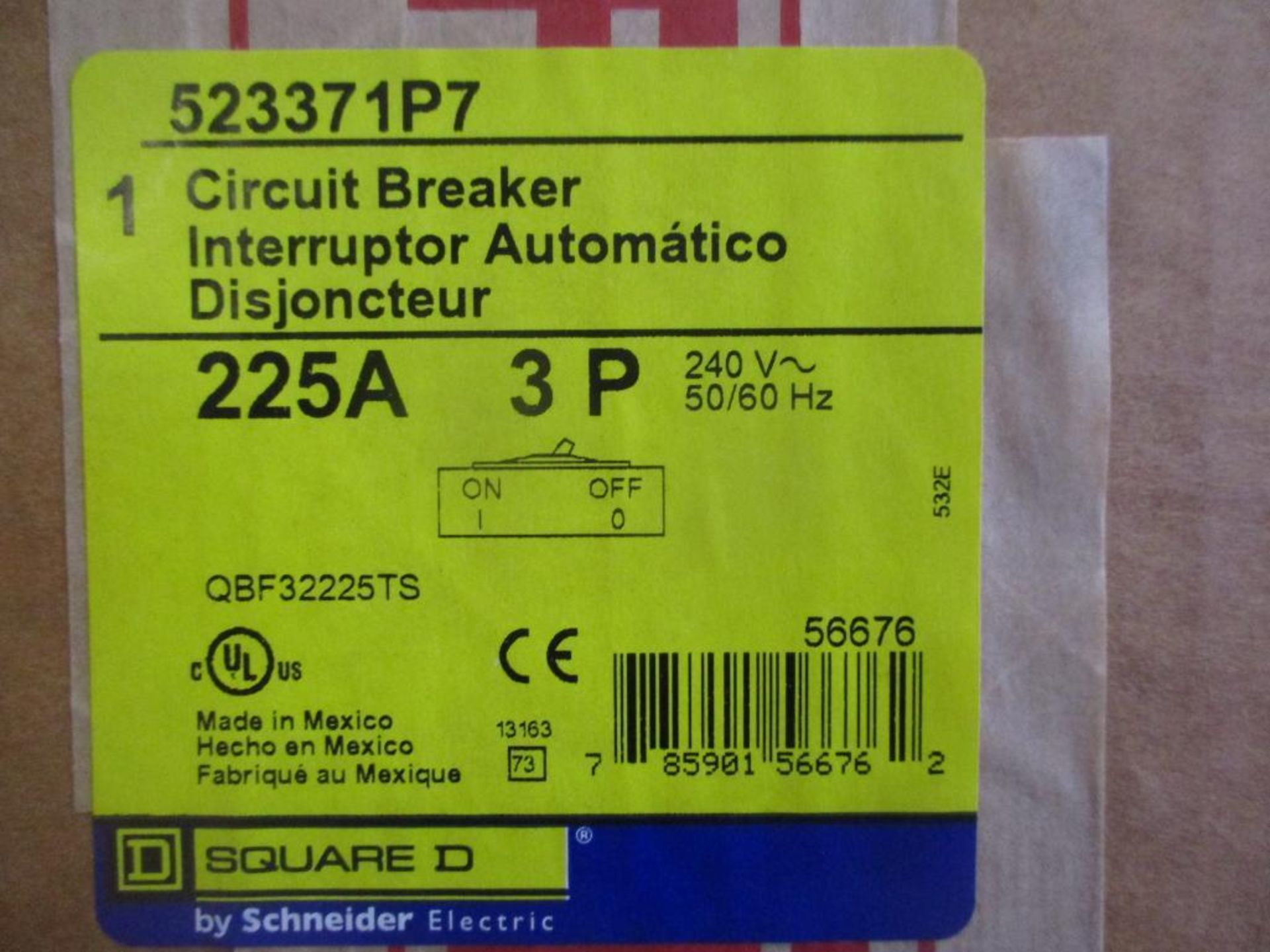 Square D 225 AMP Circuit Breaker, 523371P7, 225A, 3P, 240VAC, PowerPacT QB225 (New in Box) - Image 4 of 4