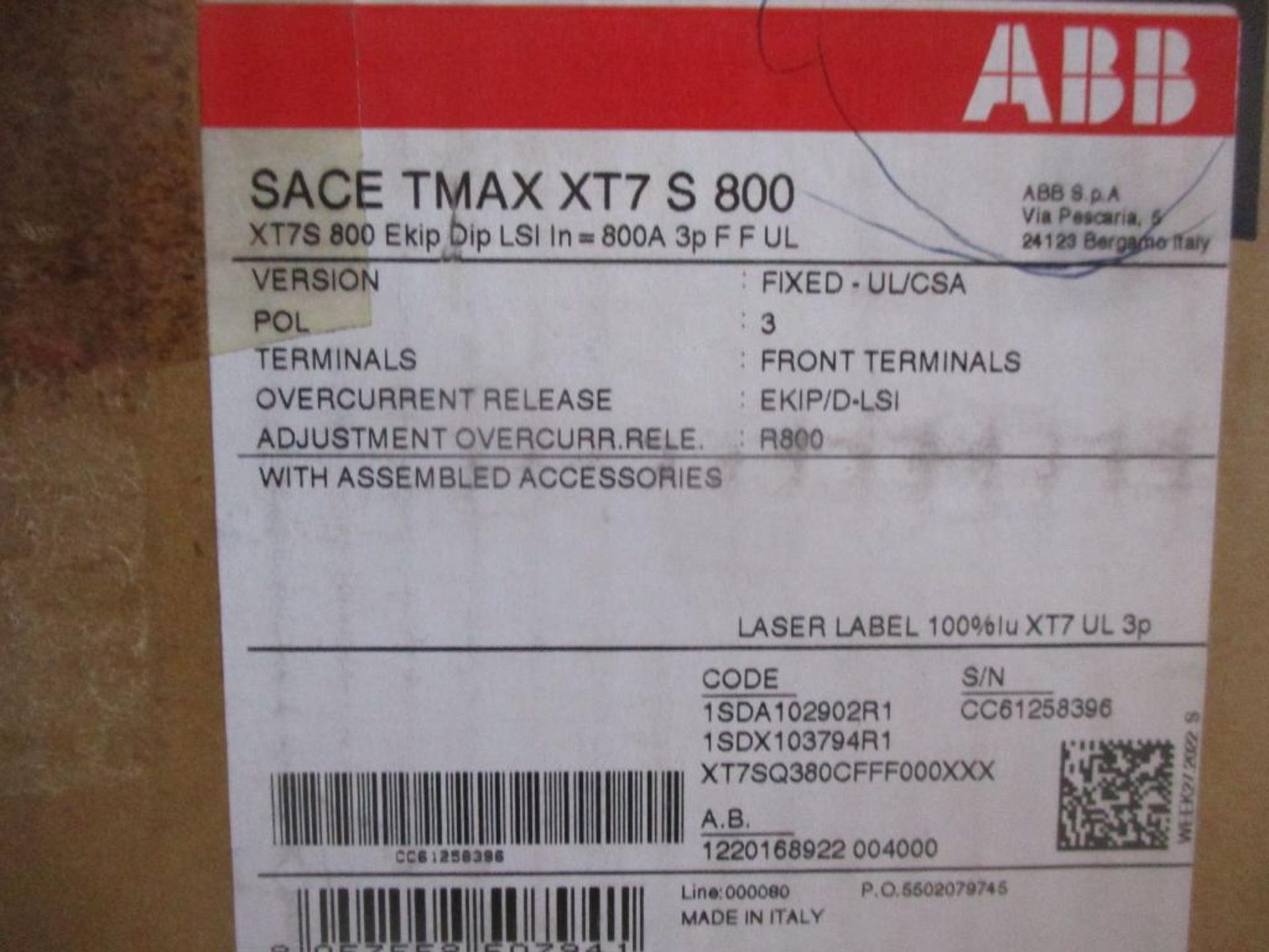 ABB 800 AMP Circuit Breaker, SACE TMAX XT7 S 800, EKIP Dip LSI, 3-Pole (New in Box) - Image 4 of 4