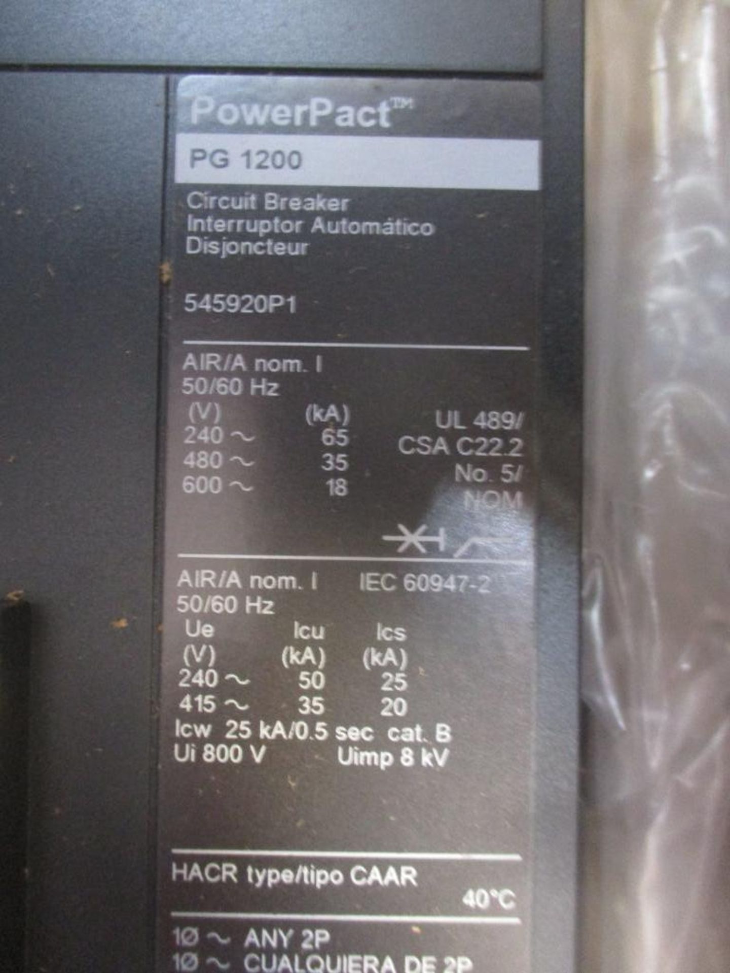 Square D 1200 AMP Circuit Breaker, 545920P1, 1200A, 3P, 600VAC, PG1200 (New in Box) - Image 3 of 4