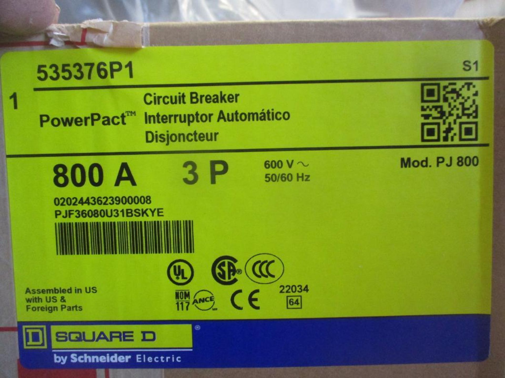 Square D 800 AMP Circuit Breaker, 53537681, 800A, 3P, 600 VAC, Mod. PJ 800 (New in Box) - Image 4 of 4
