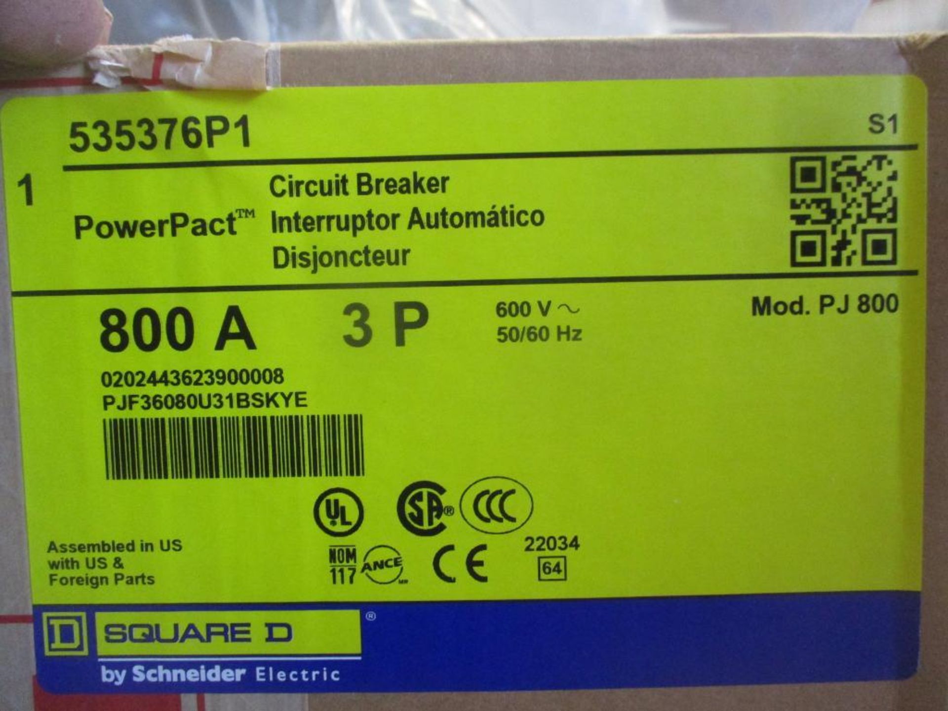 Square D 800 AMP Circuit Breaker, 53537681, 800A, 3P, 600 VAC, Mod. PJ 800 (New in Box) - Bild 4 aus 4