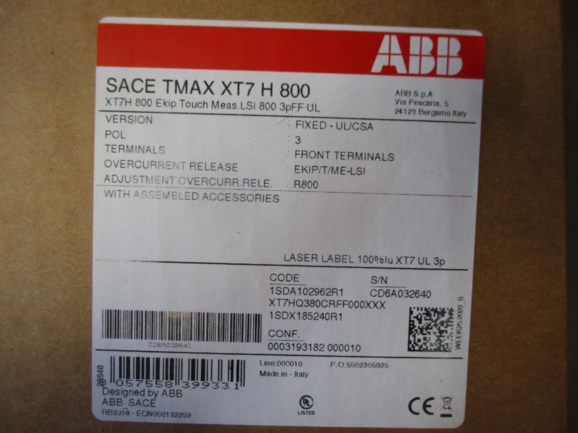 ABB 800 AMP Circuit Breaker, SACE TMAX XT7 H 800, EKIP Touch Measuring LSI 3-Pole (New in Box) - Bild 4 aus 4