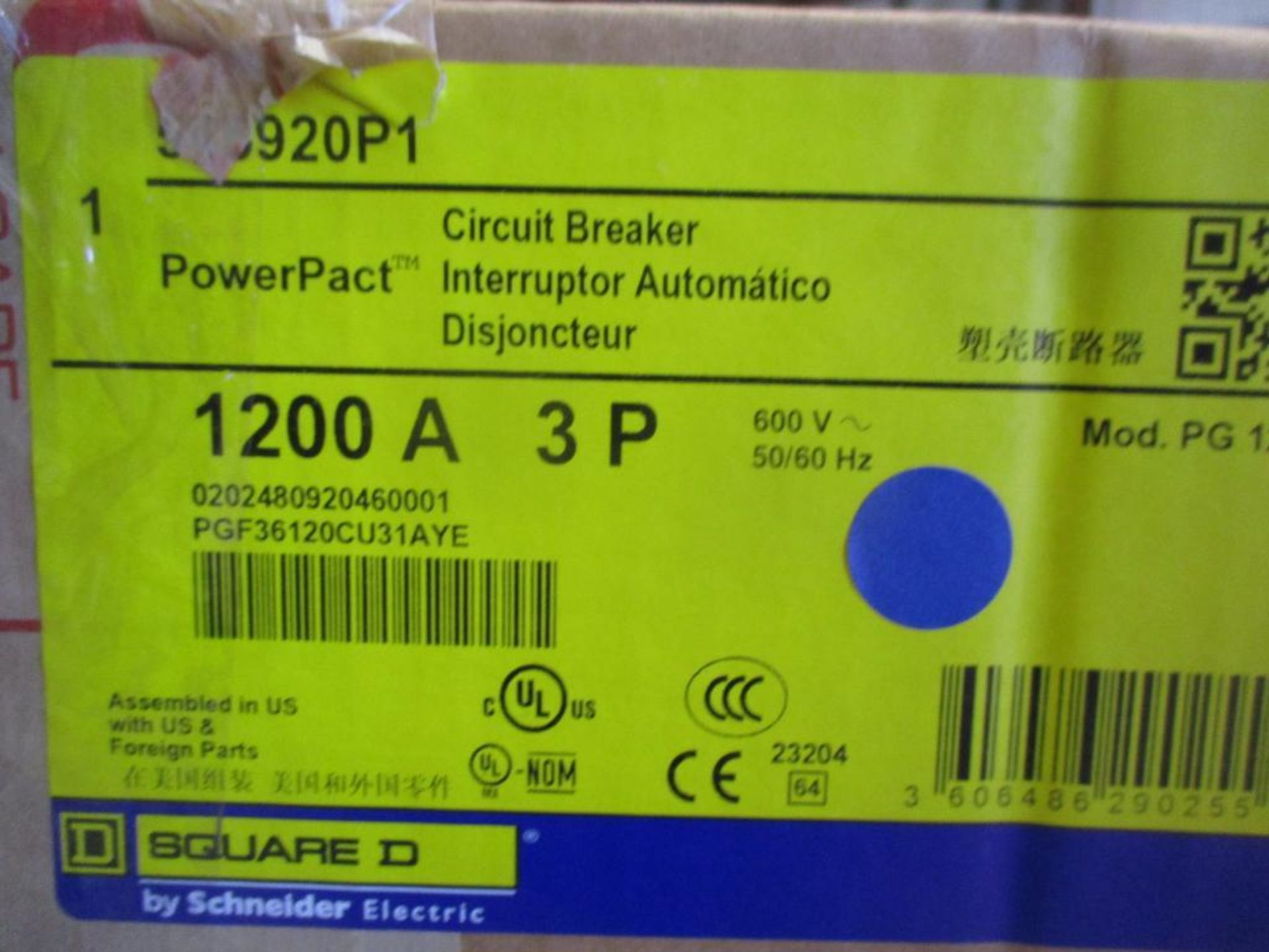 Square D 1200 AMP Circuit Breaker, 545920P1, 1200A, 3P, 600VAC, PG1200 (New in Box) - Image 4 of 4