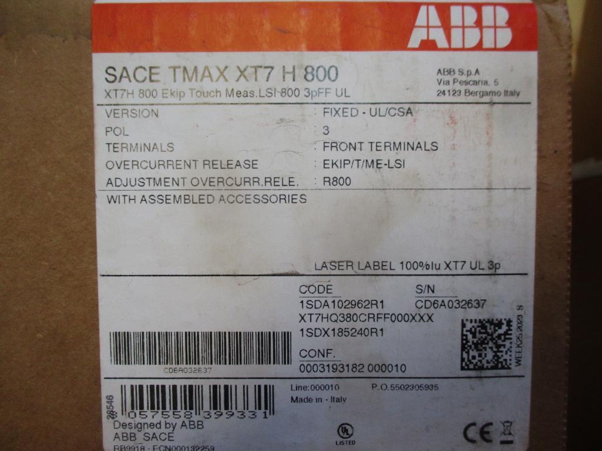 ABB 800 AMP Circuit Breaker, SACE TMAX XT7 H 800, EKIP Touch Measuring LSI 3-Pole (New in Box) - Bild 4 aus 4