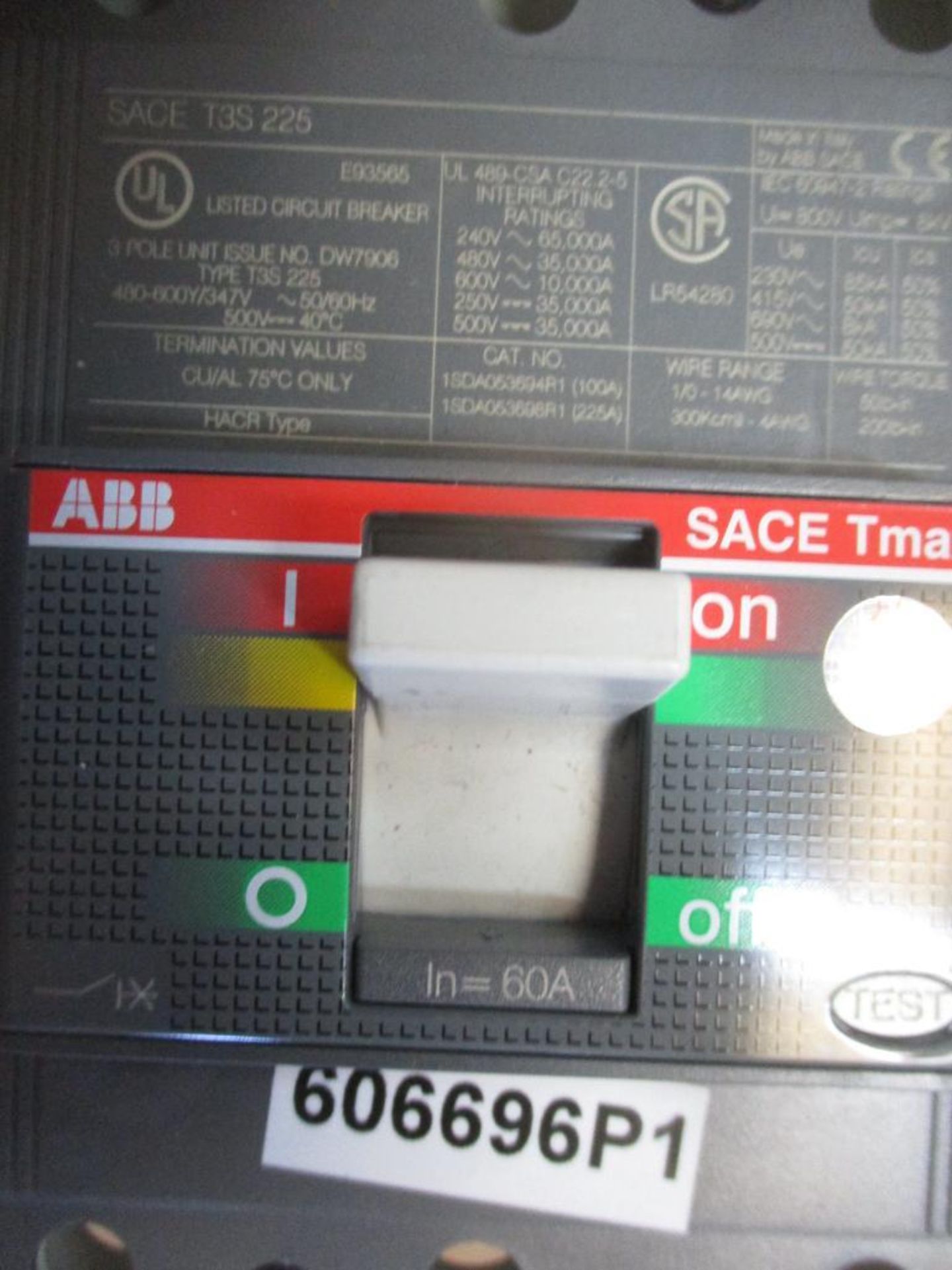 ABB 60 AMP Circuit Breaker, SACE TMAX T3 S 225, 3-Pole (New in Box) - Image 3 of 4