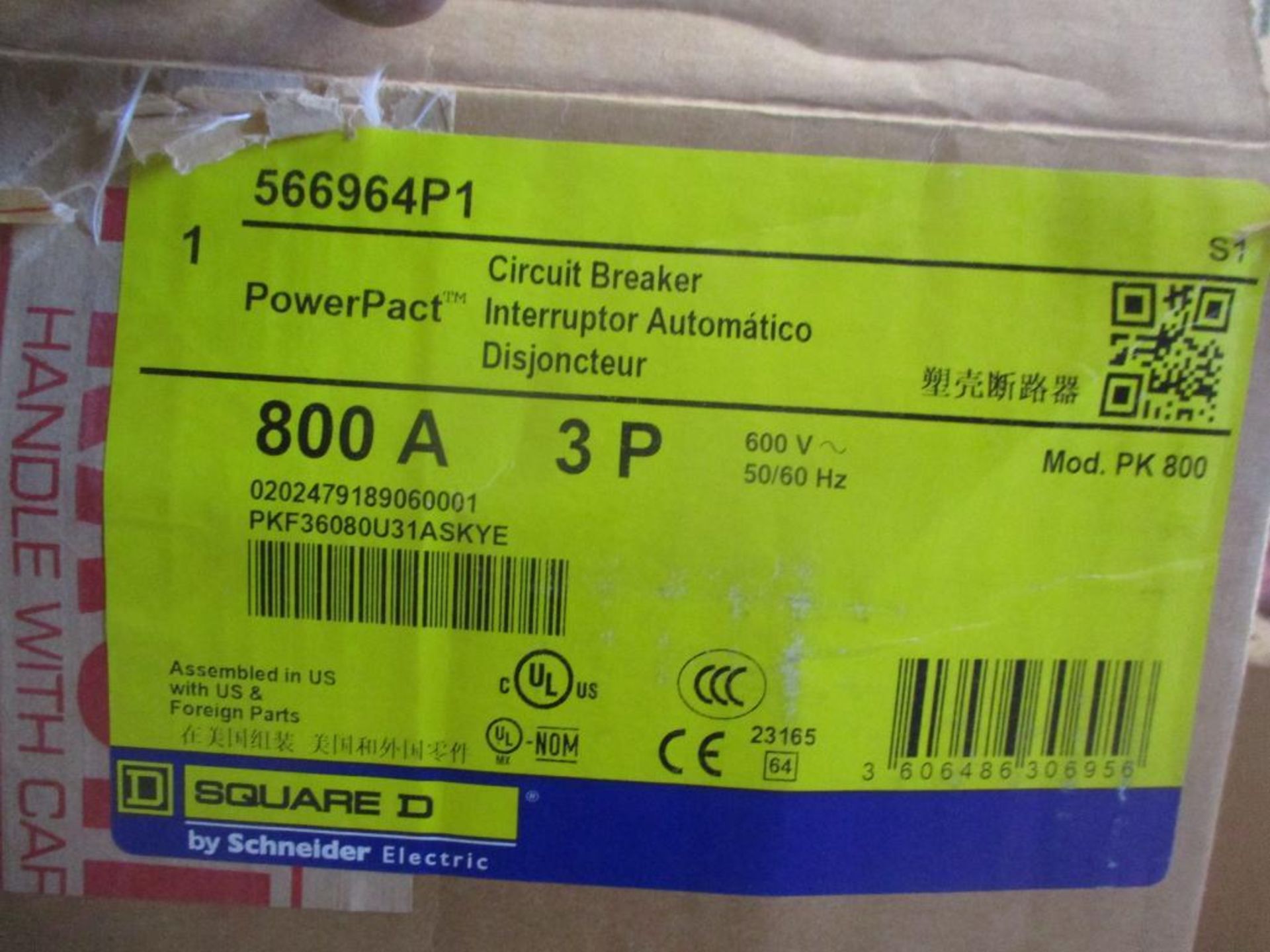 Square D 800 AMP Circuit Breaker, 566964P2, 800A, 3P, 600VAC, PowerPacT PK 800, Micrologic 3.0 (New - Image 4 of 4