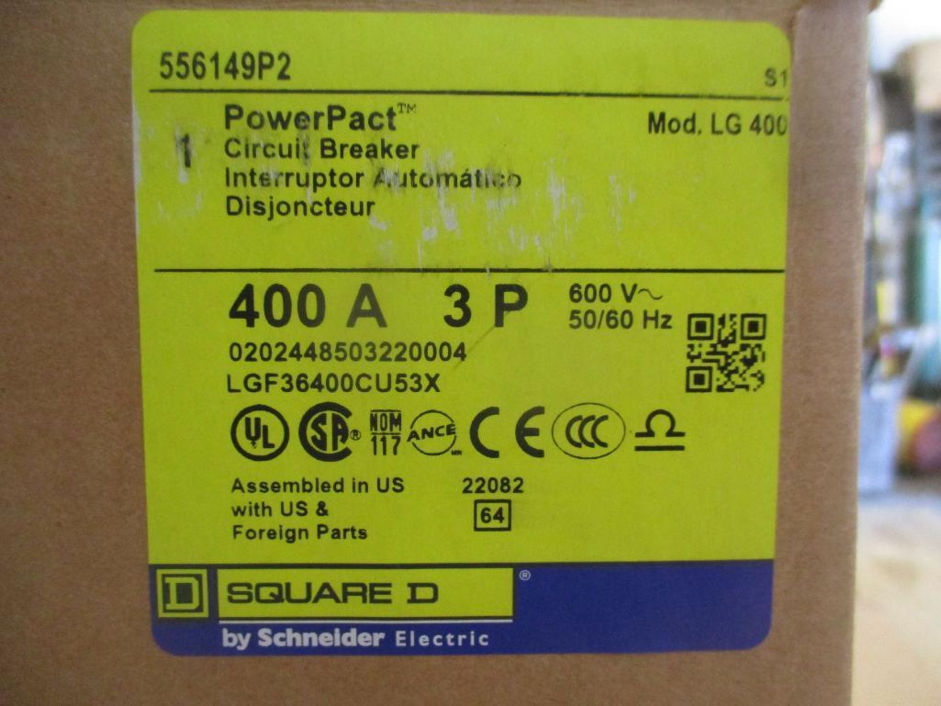 Square D 400 AMP Circuit Breaker, 556149P2, 400A, 3P, 600VAC, PowerPacT LG 400 (New in Box) - Image 4 of 4