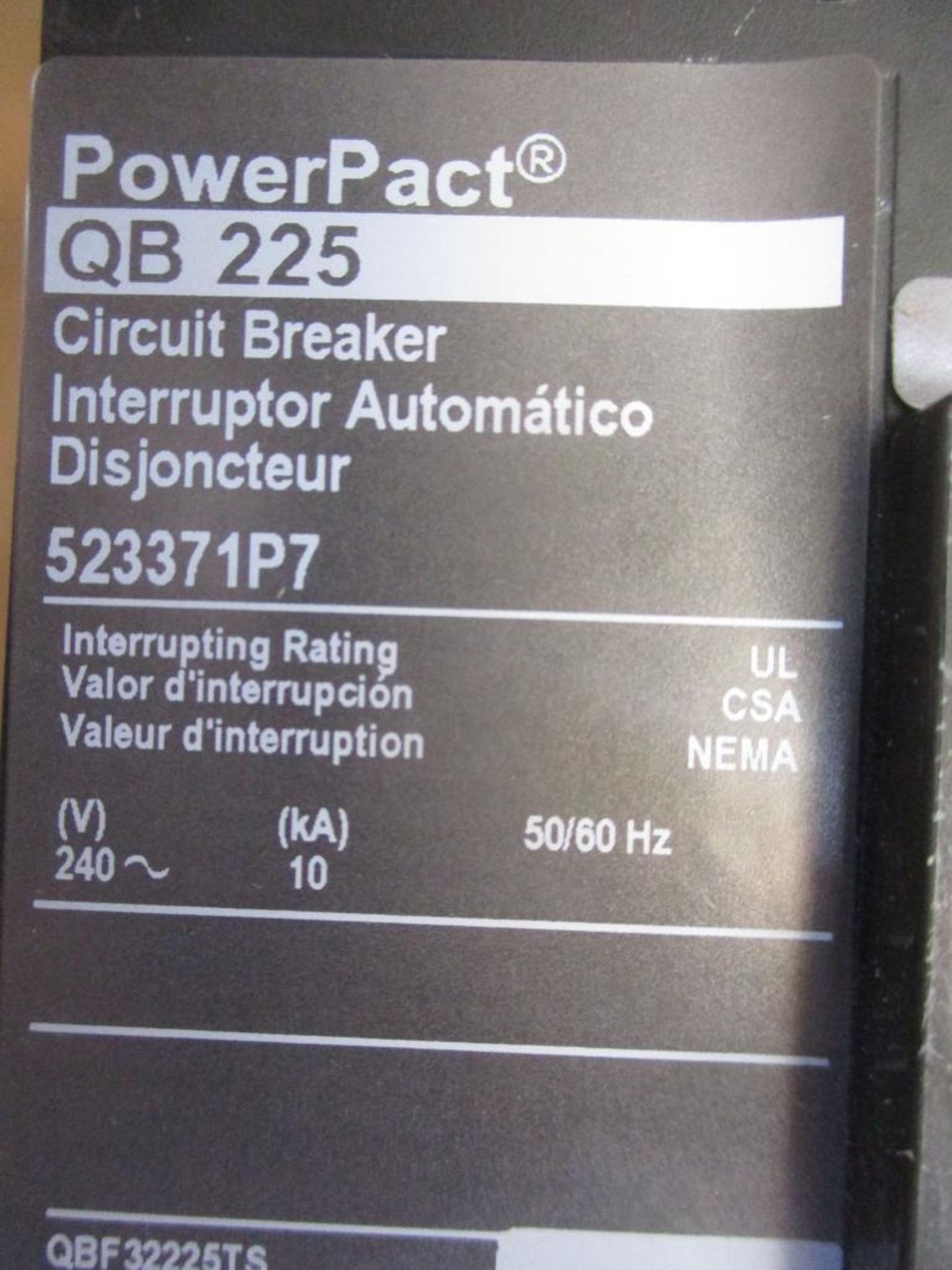 Square D 225 AMP Circuit Breaker, 523371P7, 225A, 3P, 240VAC, PowerPacT QB225 (New in Box) - Image 3 of 4