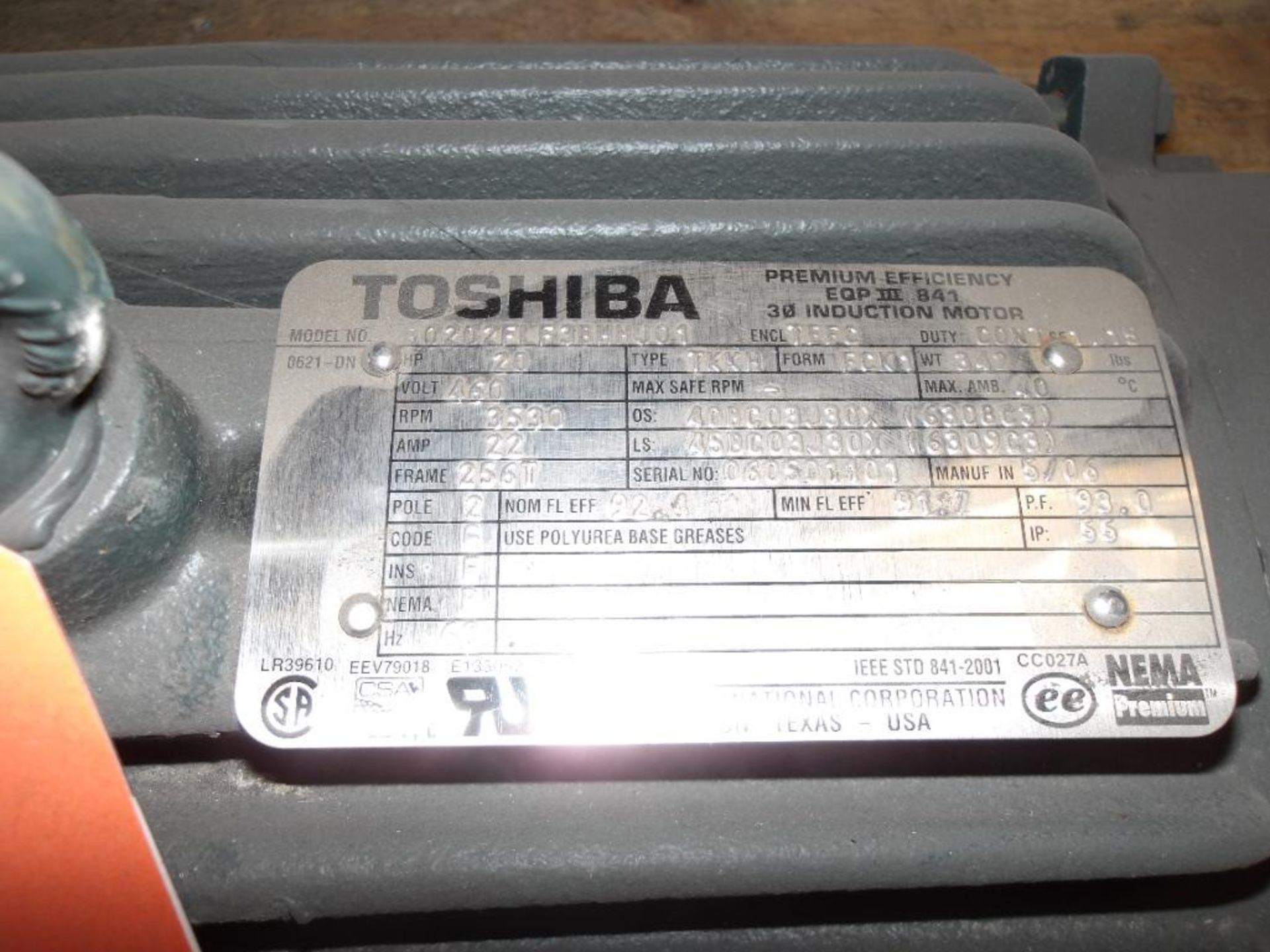 (2) (New) Electric Motors: (1) Toshiba, 20 HP, (1) US Motor, 15 HP - Image 2 of 5