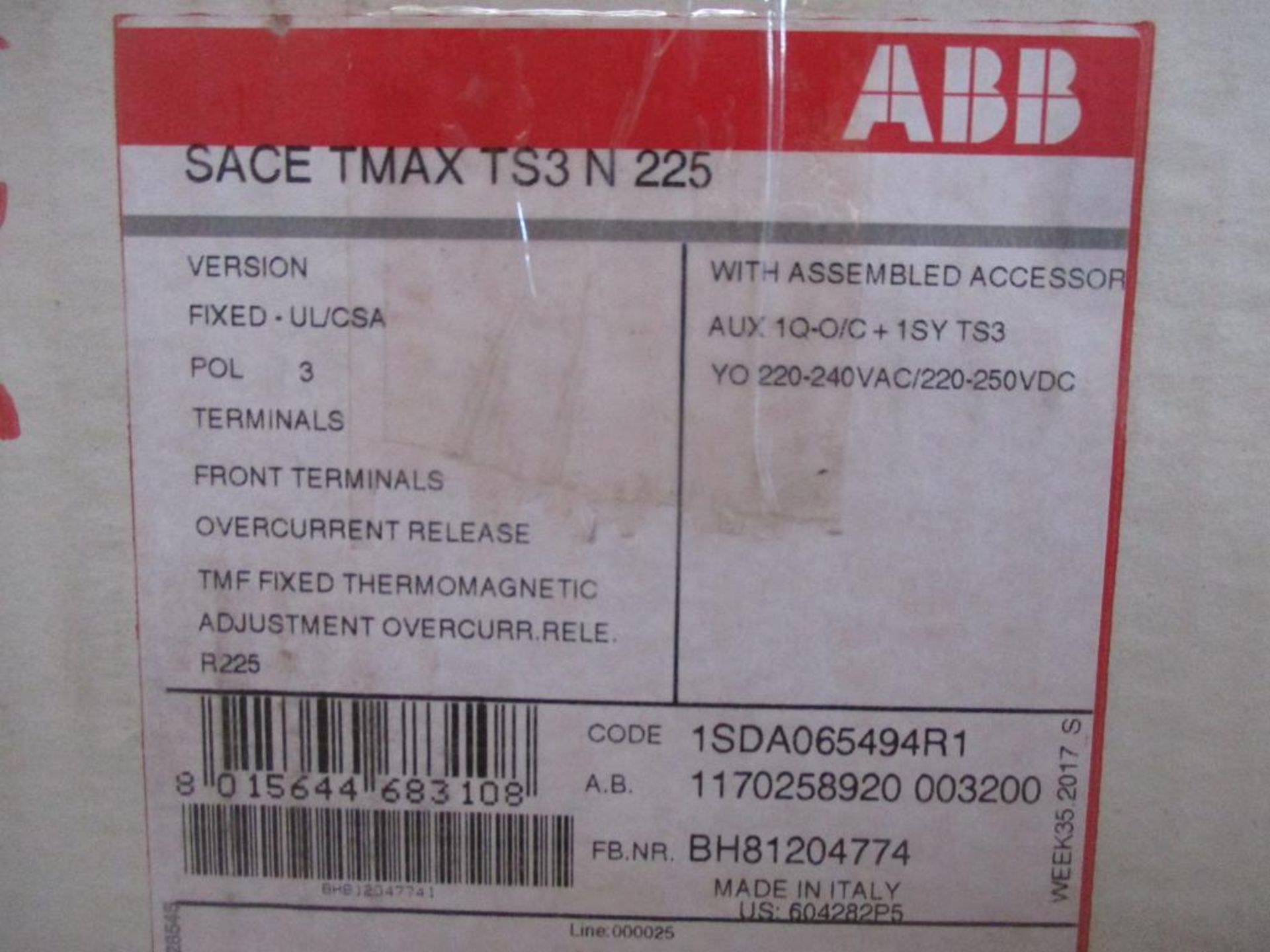 ABB 225 AMP Circuit Breaker, SACE TMAX TS3 N 225, 3-Pole (New in Box) - Image 3 of 4