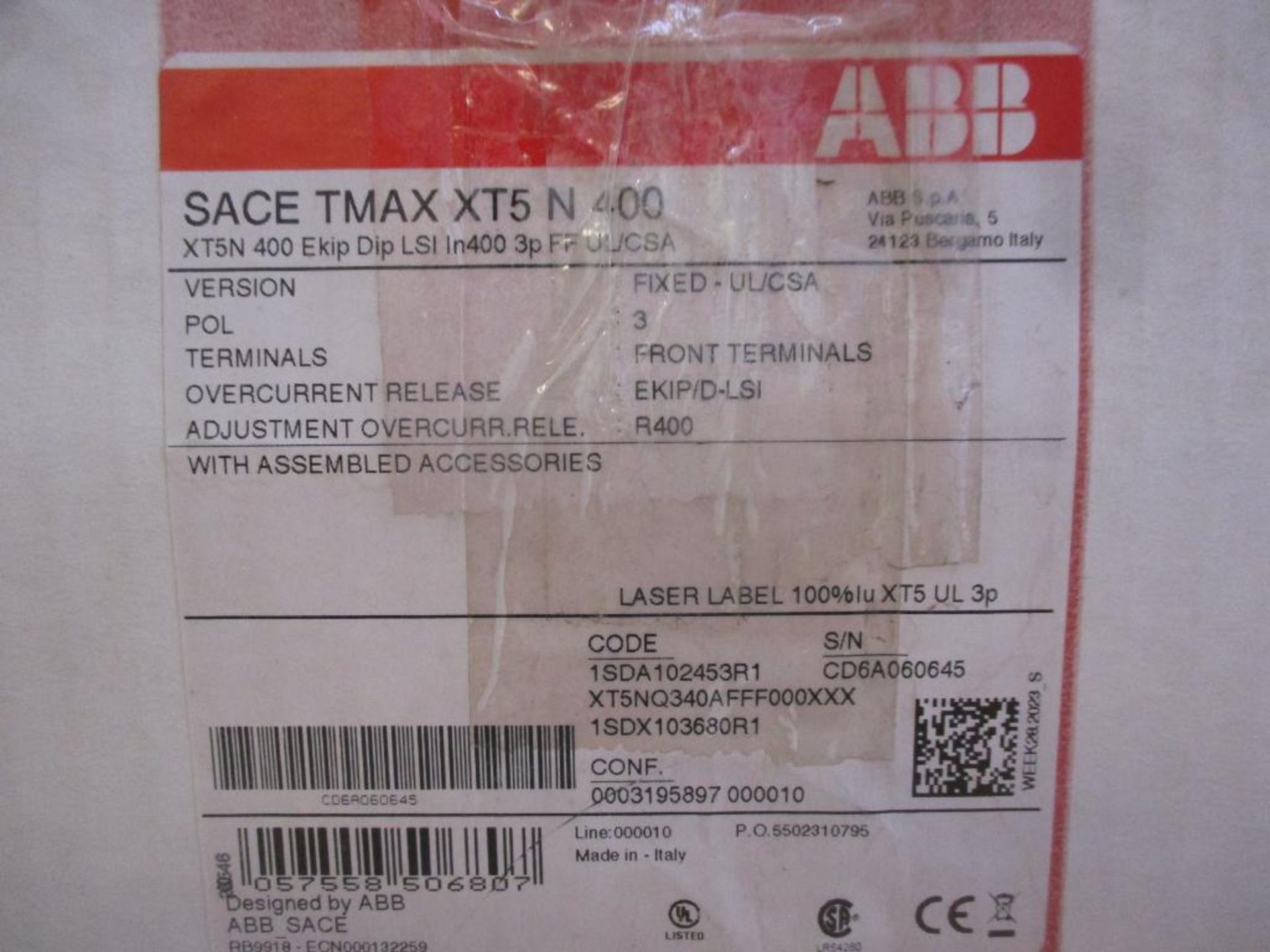 ABB 400 AMP Circuit Breaker, SACE TMAX XT5 N 400, EKIP Dip LSI 3-Pole (New in Box) - Image 4 of 4