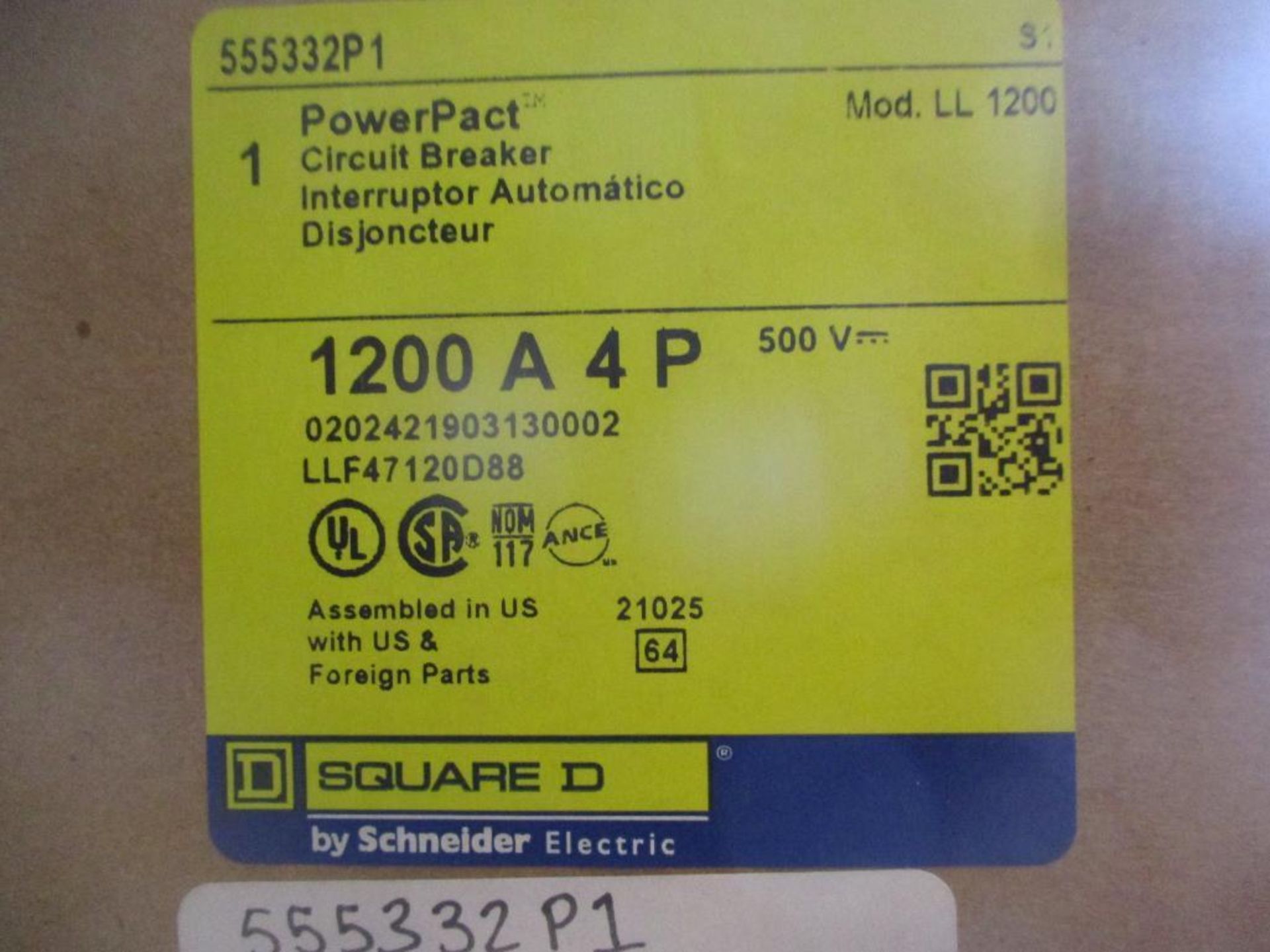 Square D 1200 AMP Circuit Breaker, 555332P1, 1200A,4P, PowerPacT LL 1200 (New in Box) - Image 4 of 4