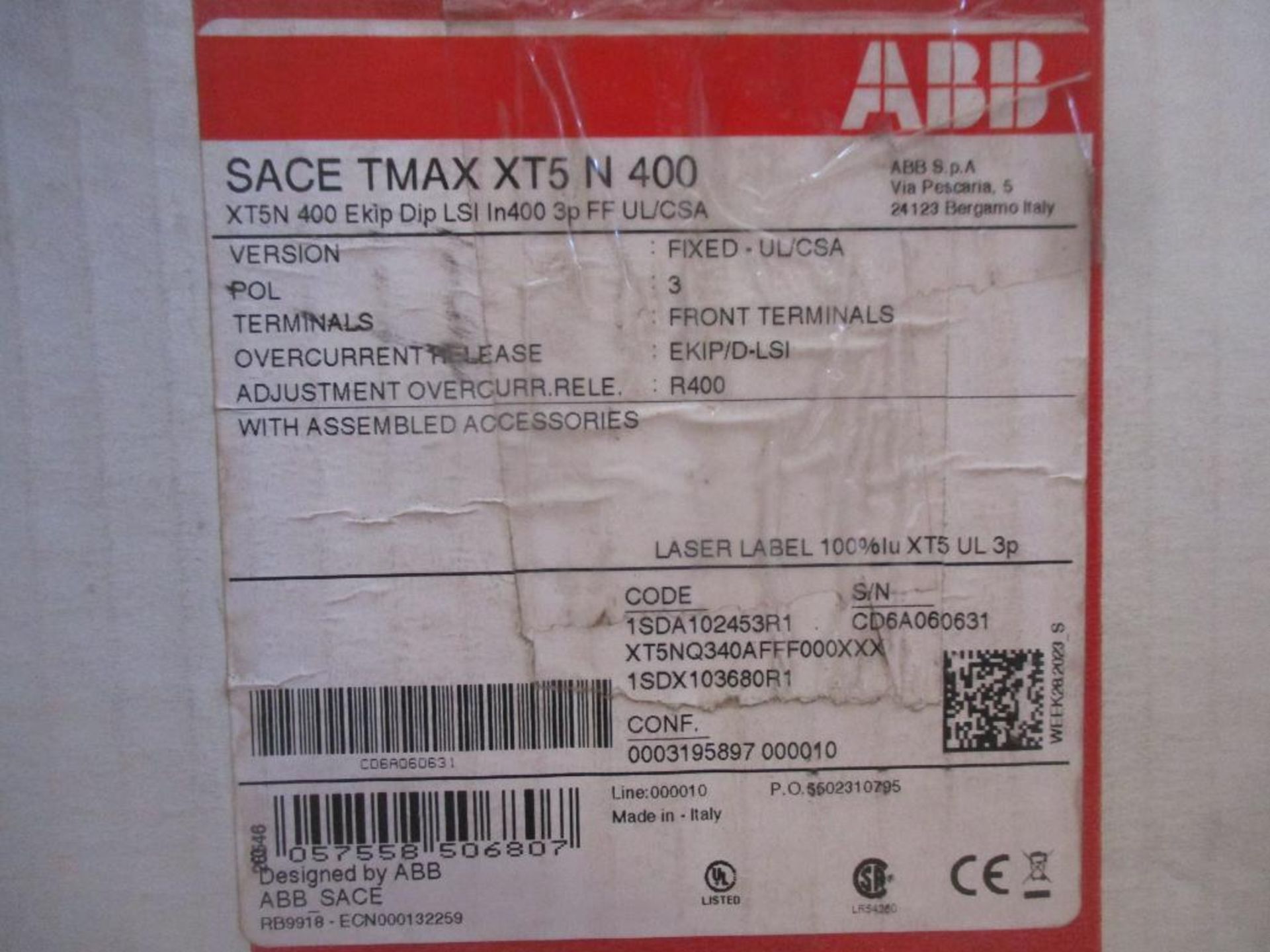 ABB 400 AMP Circuit Breaker, SACE TMAX XT5 N 400, EKIP Dip LSI 3-Pole (New in Box) - Image 4 of 4