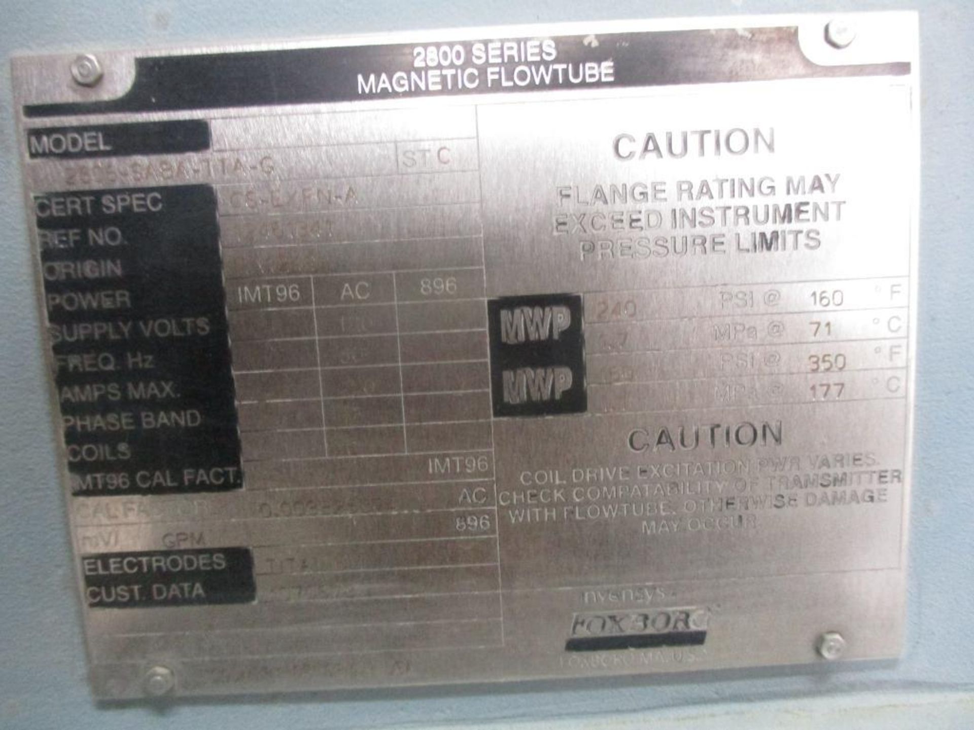 Foxboro 2800 Magnetic Flow Tube, Model 2806-SABA-TTA-G (Used) - Image 4 of 4