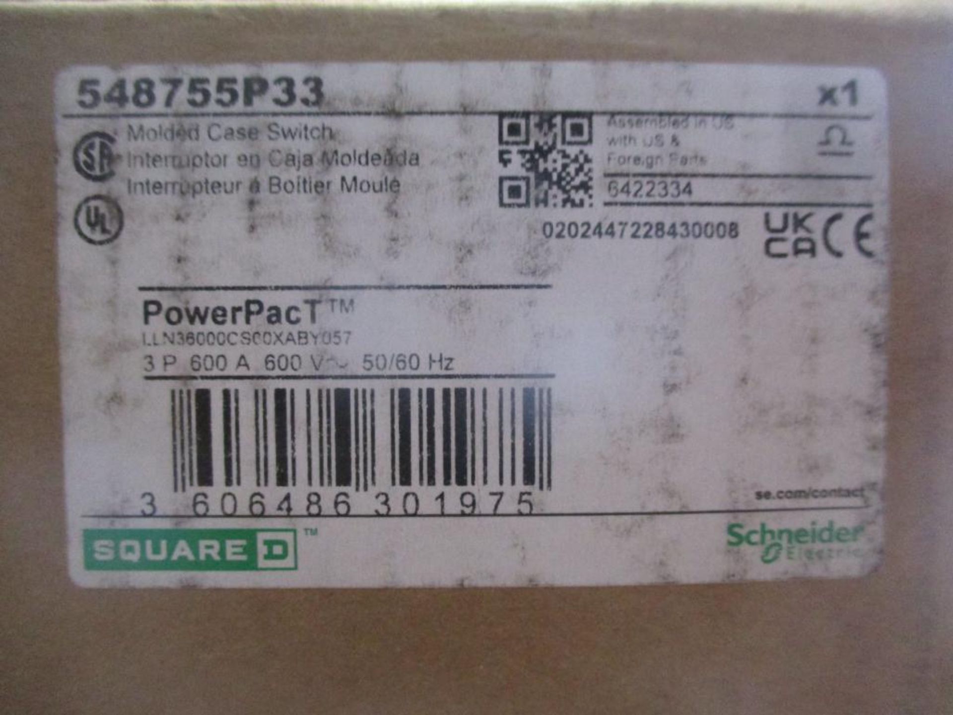 Square D 600 AMP Circuit Breaker, 548755P33, 3P, 600A, 600 VAC, PowerPacT (New in Box) - Image 4 of 4
