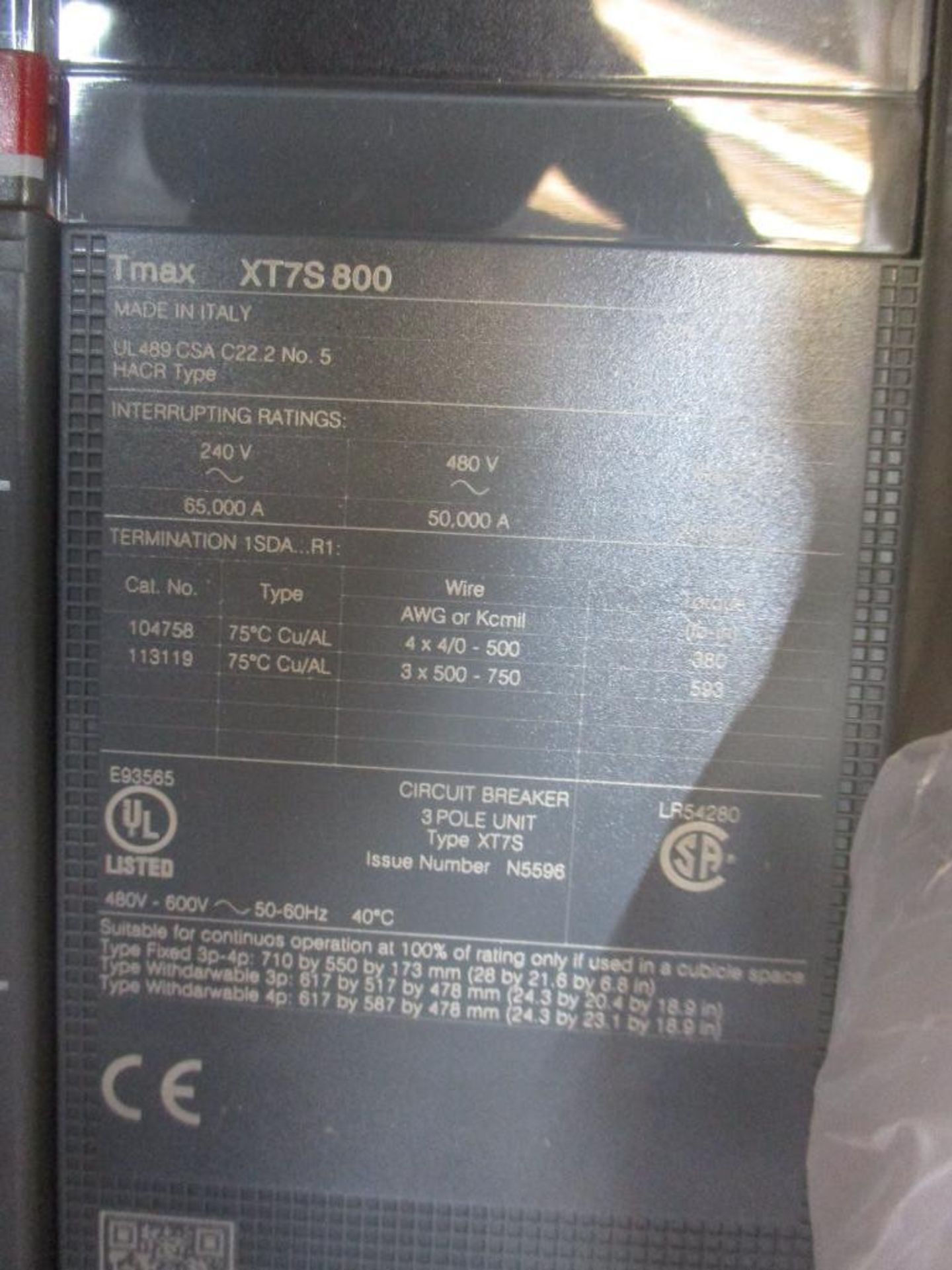 ABB 800 AMP Circuit Breaker, SACE TMAX XT7 S 800, EKIP Dip LSI, 3-Pole (New in Box) - Image 3 of 4