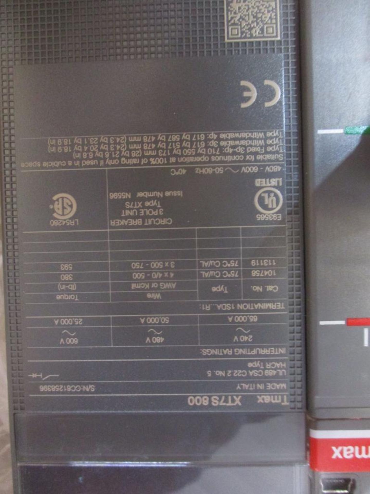 ABB 800 AMP Circuit Breaker, SACE TMAX XT7 S 800, EKIP Dip LSI, 3-Pole (New in Box) - Image 3 of 4