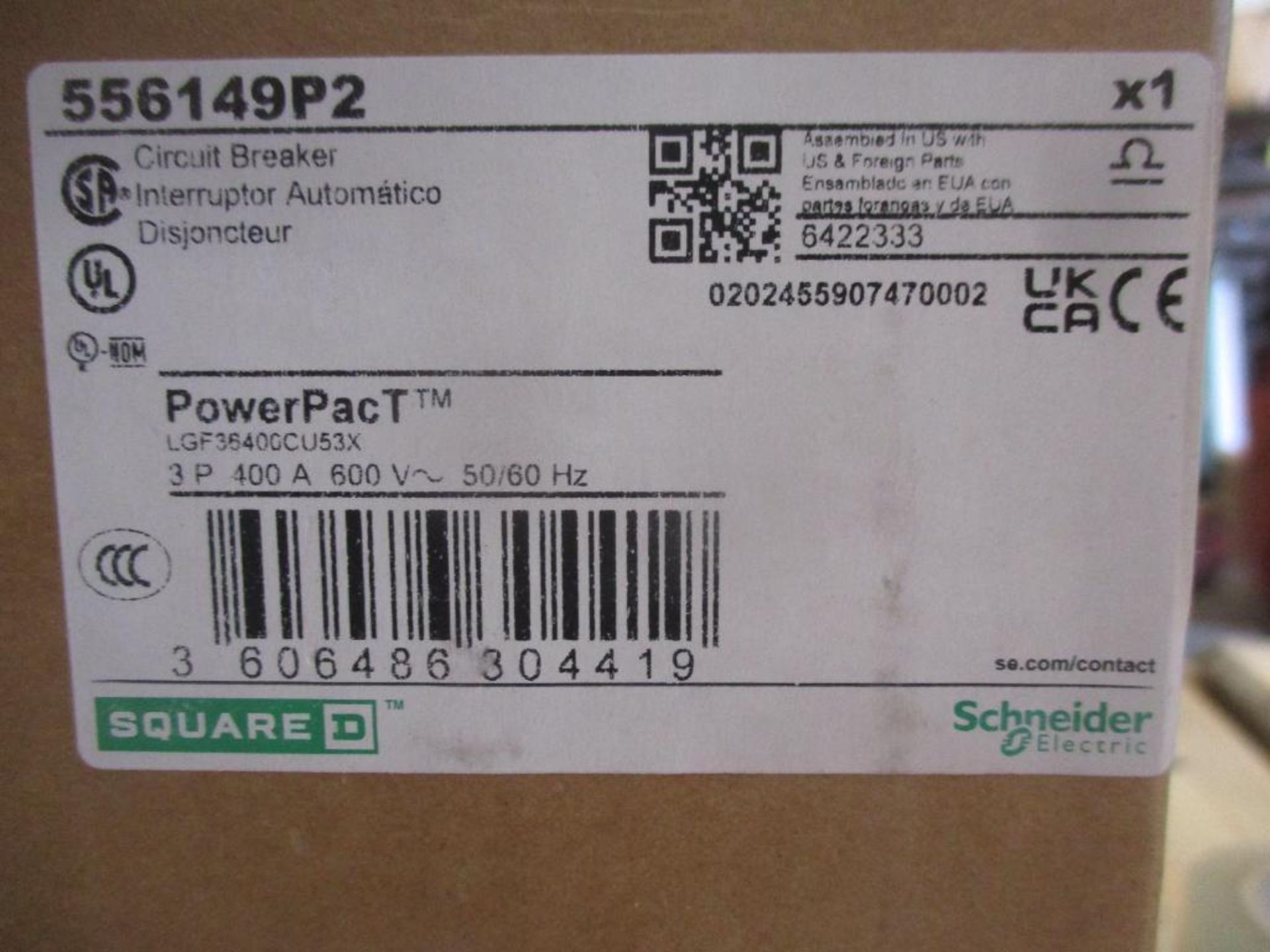 Square D 400 AMP Circuit Breaker, 556149P2, 3P, 400A, 600VAC, PowerPacT LG 400 (New in Box) - Image 4 of 4