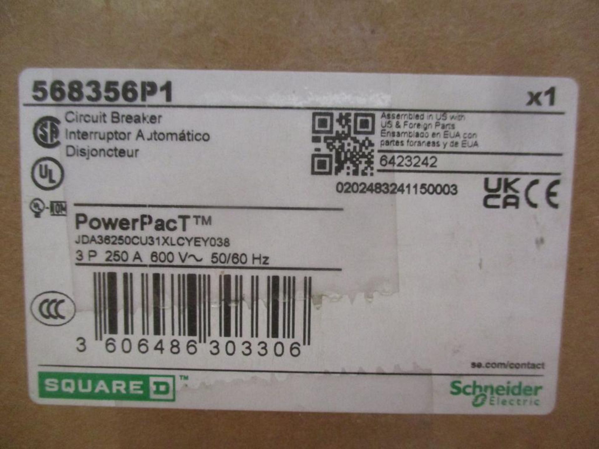 Square D 250 AMP Circuit Breaker, 568356P1, 3P, 250A, 600VAC, PowerPacT (New in Box) - Image 4 of 4