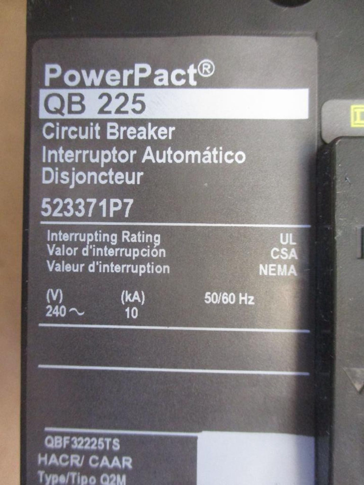 Square D 225 AMP Circuit Breaker, 523371P7, 225A, 3P, 240VAC, PowerPacT QB225 (New in Box) - Bild 3 aus 4