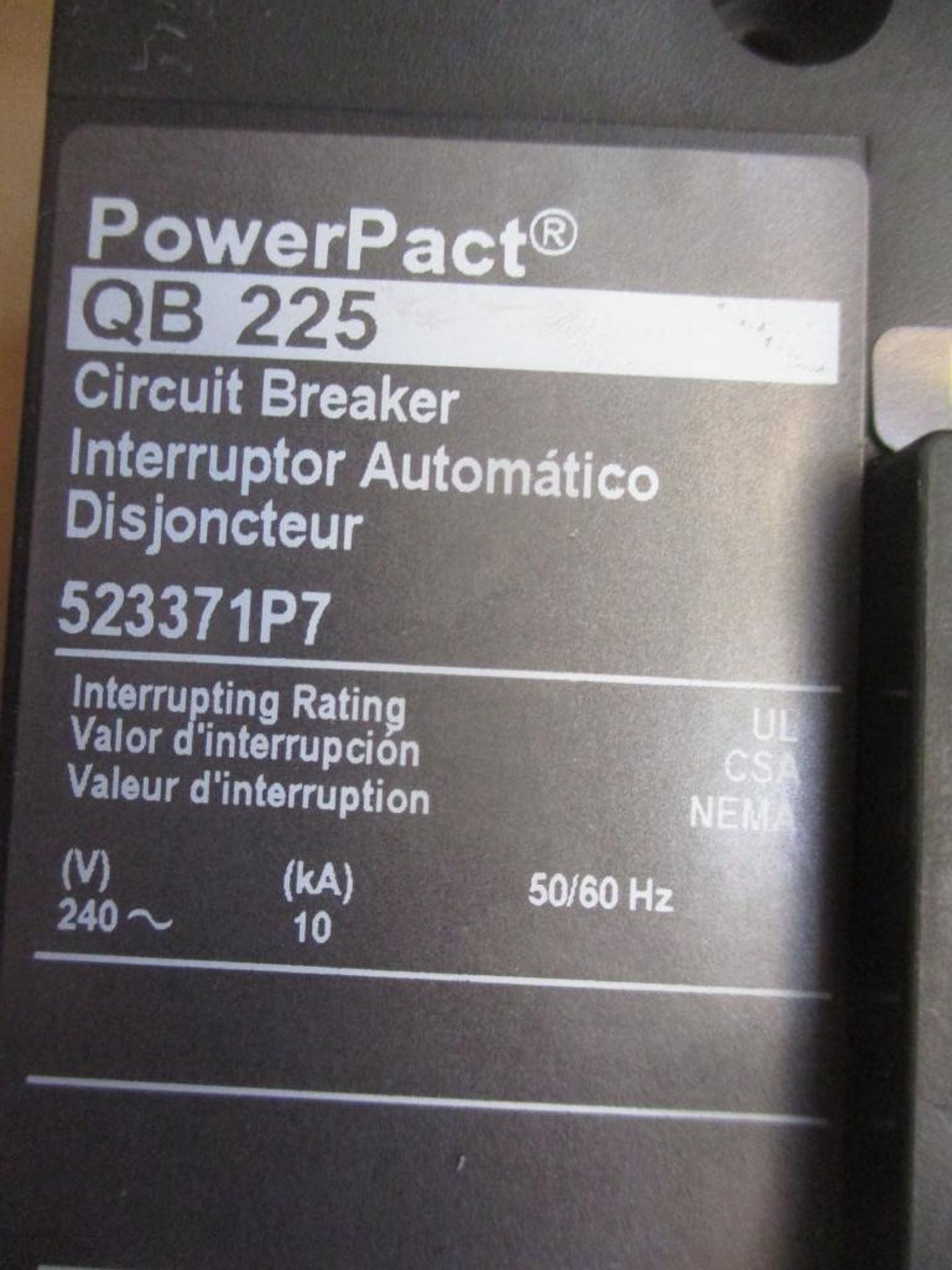 Square D 225 AMP Circuit Breaker, 523371P7, 225A, 3P, 240VAC, PowerPacT QB225 (New in Box) - Image 3 of 4