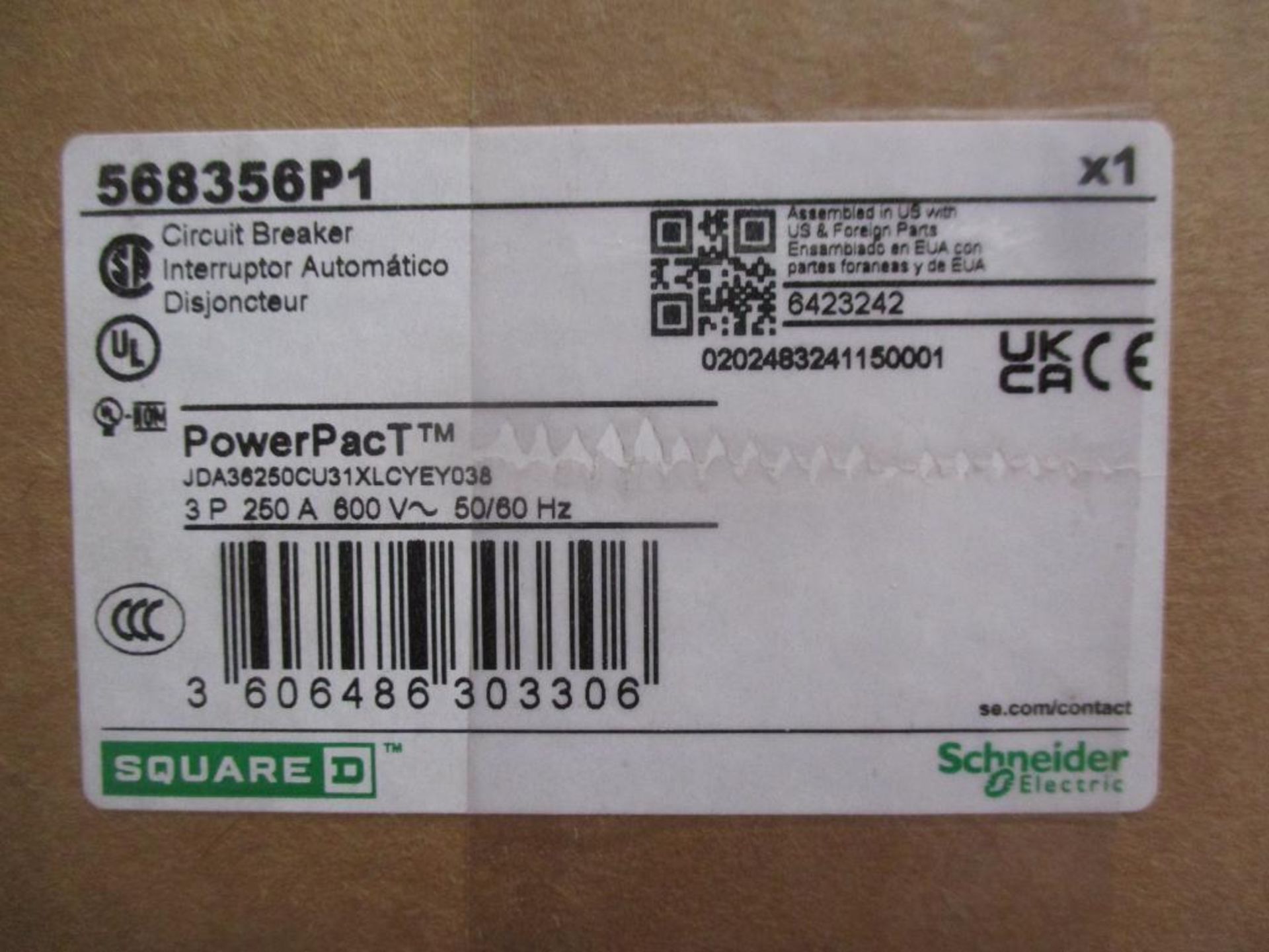 Square D 250 AMP Circuit Breaker, 568356P1, 3P, 250A, 600VAC, PowerPacT (New in Box) - Image 4 of 4