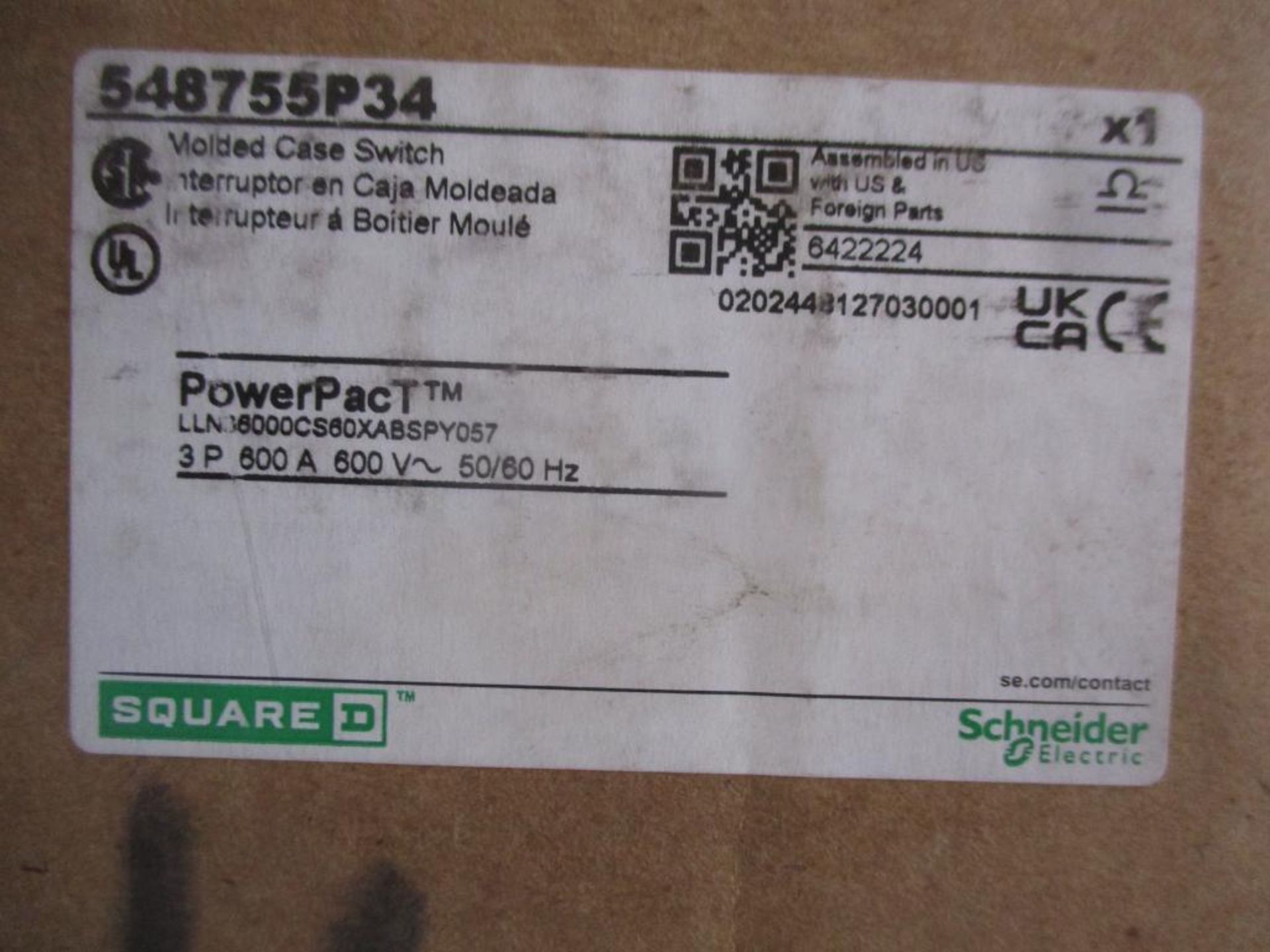 Square D 600 AMP Circuit Breaker, 548755P34, 600A, 3P, 600VAC, PowerPacT (New in Box) - Image 4 of 4