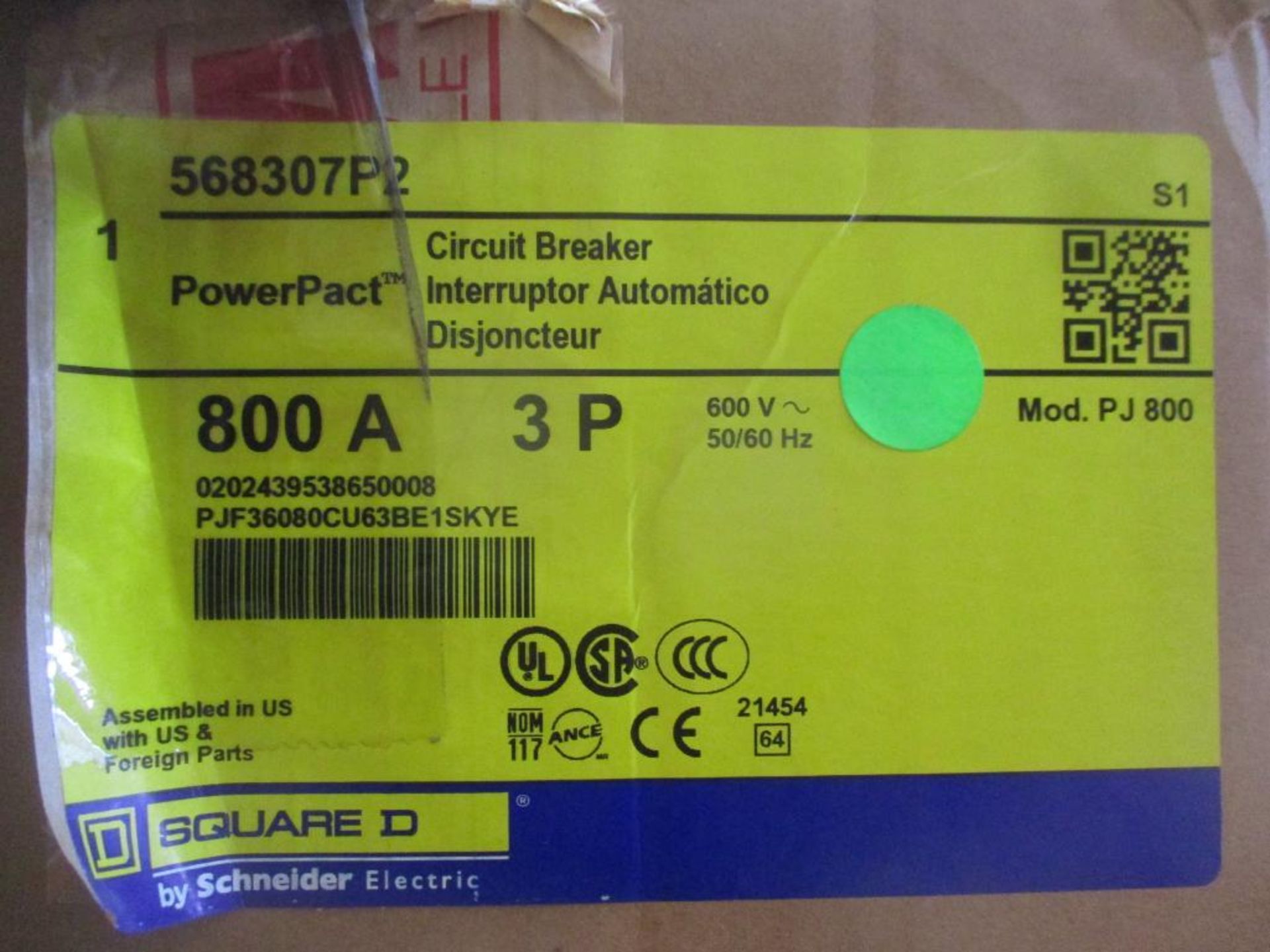 Square D 800 AMP Circuit Breaker, 568307P2, 800A, 3P, 600VAC, PowerPacT PJ 800, Micrologic 5.0 P (Ne - Image 4 of 4