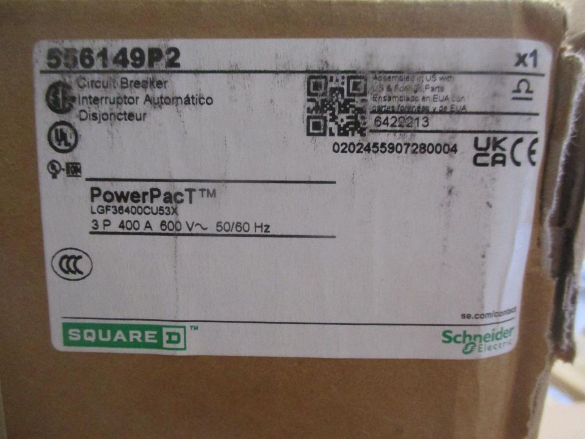 Square D 400 AMP Circuit Breaker, 556149P2, 3P, 400A, 600VAC, PowerPacT LG 400 (New in Box) - Image 4 of 4