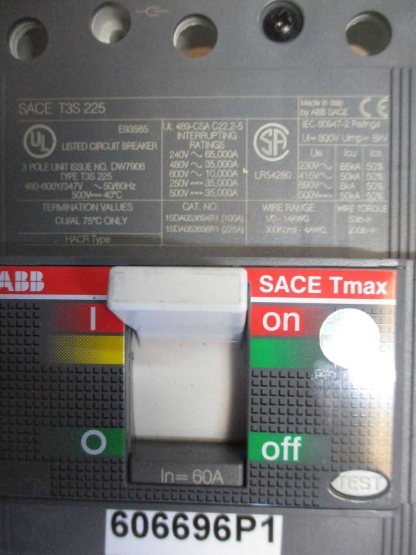 ABB 60 AMP Circuit Breaker, SACE TMAX T3 S 225, 3-Pole (New in Box) - Image 3 of 4