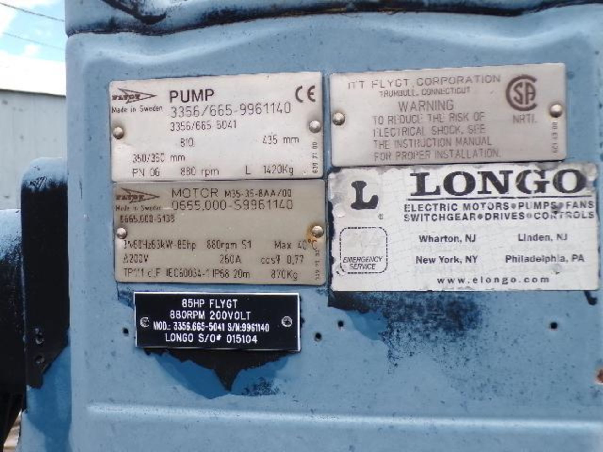 Flygt Submersible Pump, Model 3356.665-5041 (Used) - Image 4 of 4