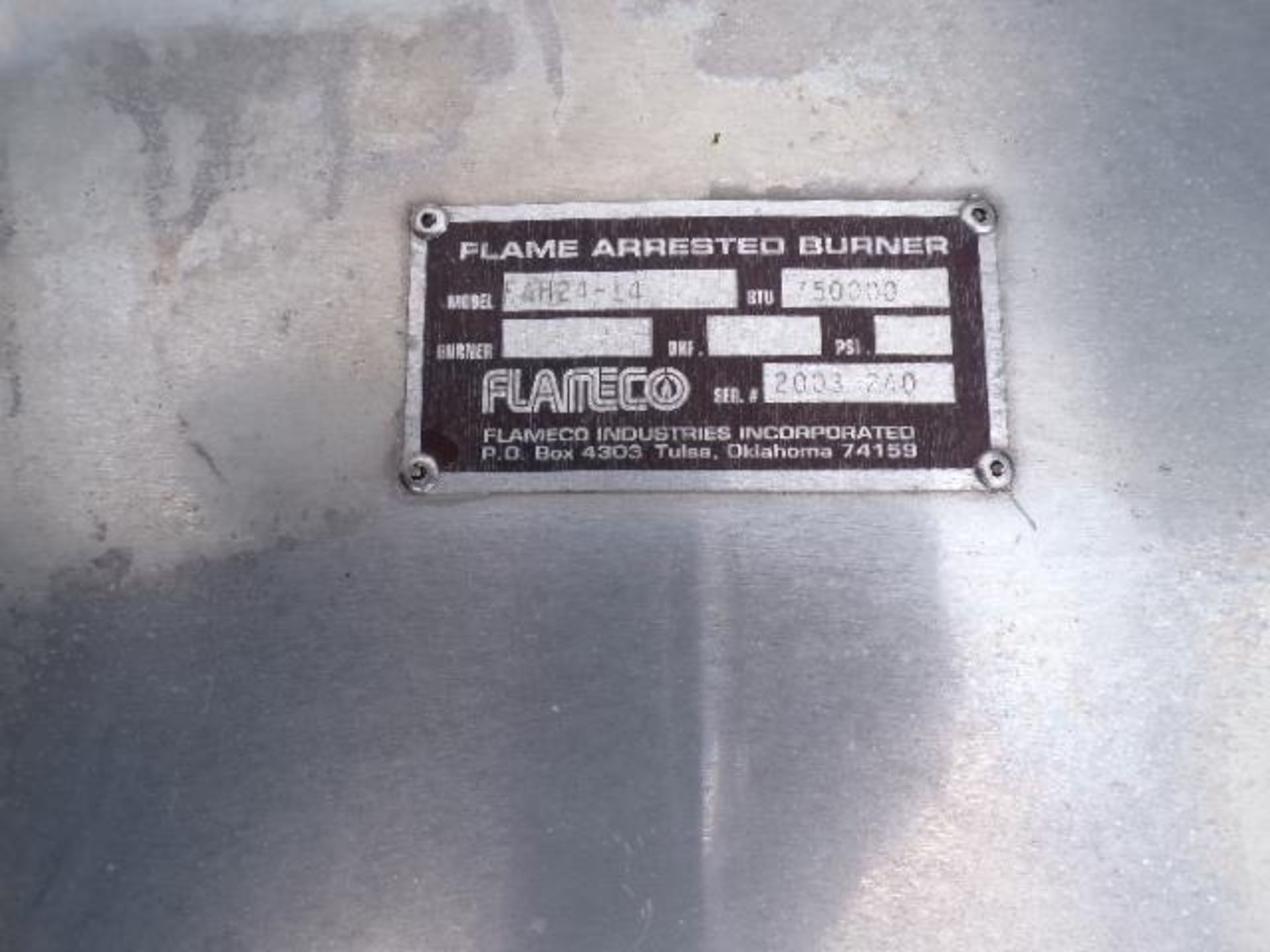 Flameco Flame Arrested Burner, Model FAH24-14, 750,000 BTU (Used) - Image 4 of 4