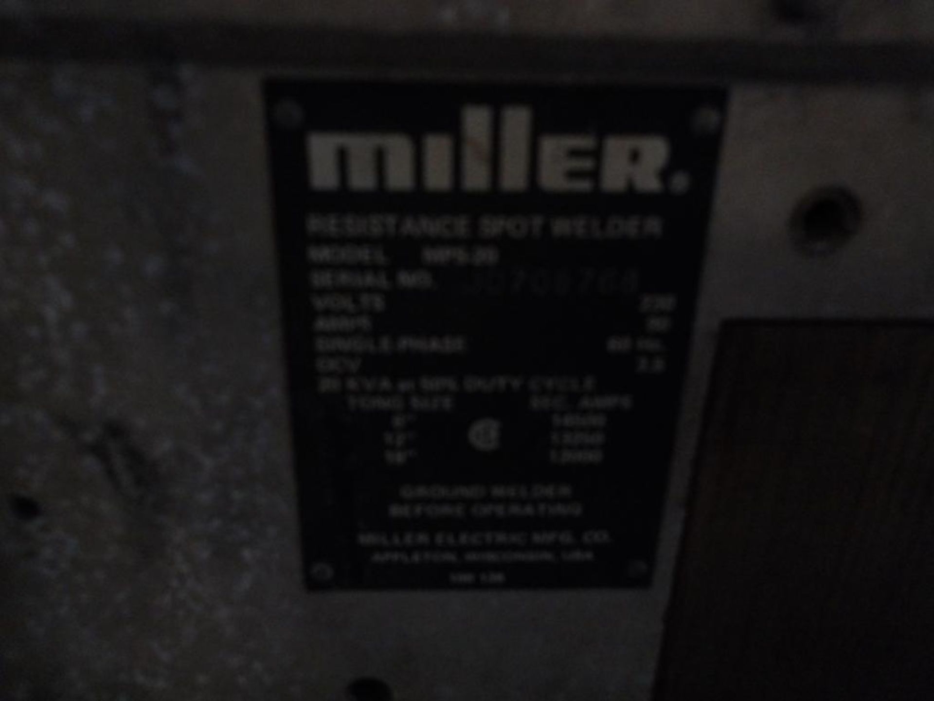 Miller Spot Welder, Model MP8-20, 230 V (Used) - Image 6 of 6