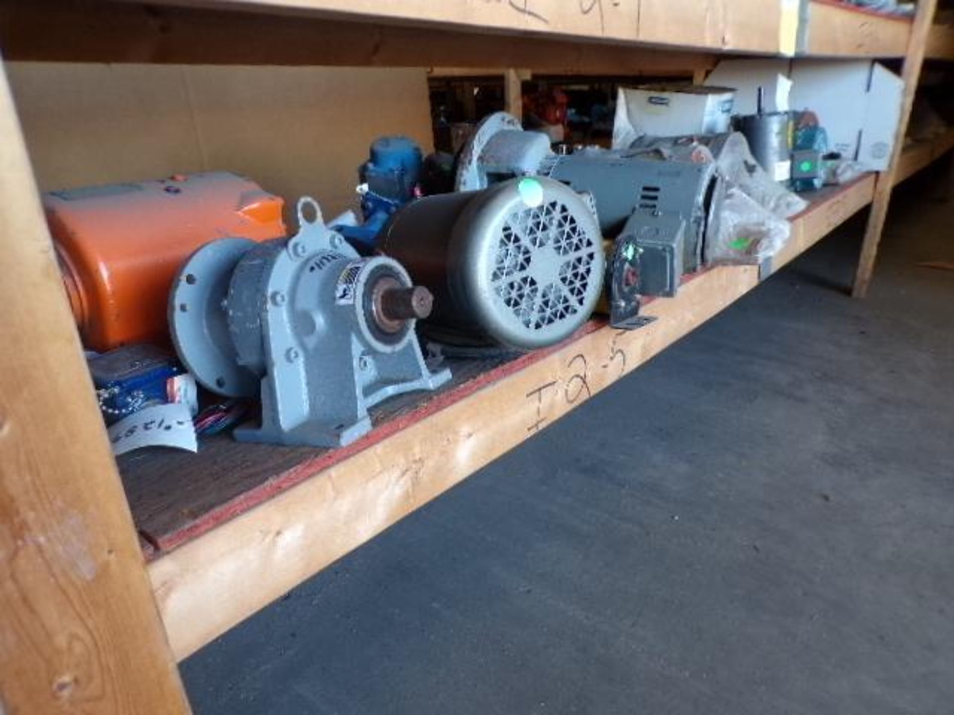 Contents of Shelf I-2-5-I-3-5; Electric Motors & Valves, Reliance, Baldor Hupp, Allen Bradley, Leeso