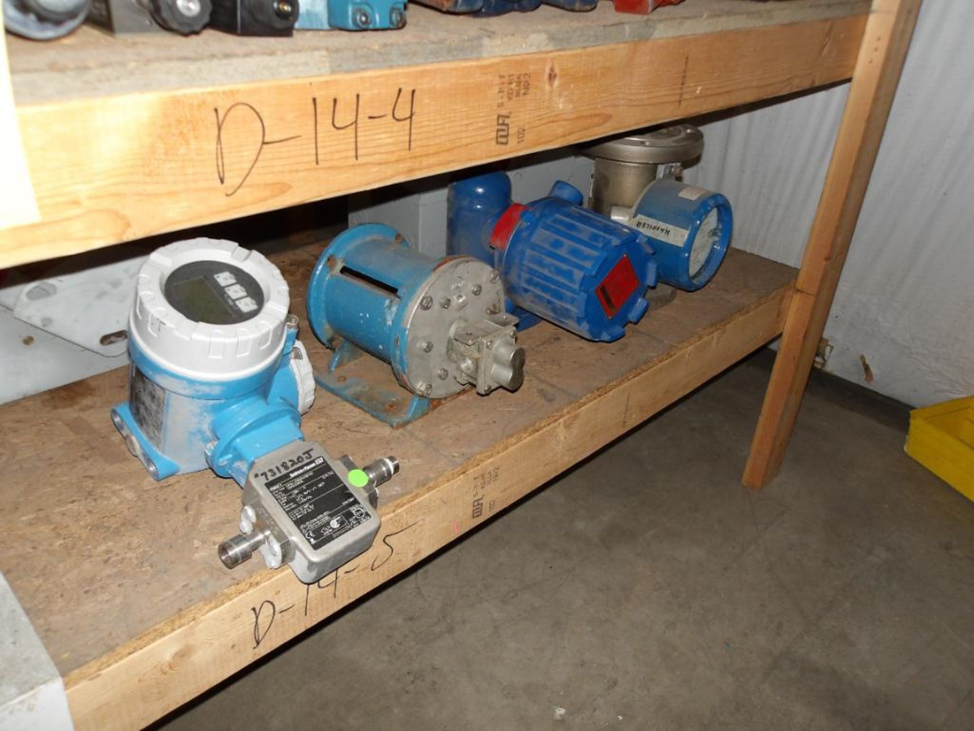 Contents of Shelf D-13-5 & D-14-5; Air Compressor, Relief Valves, Endress, Hauser, Pump, Flow Meters