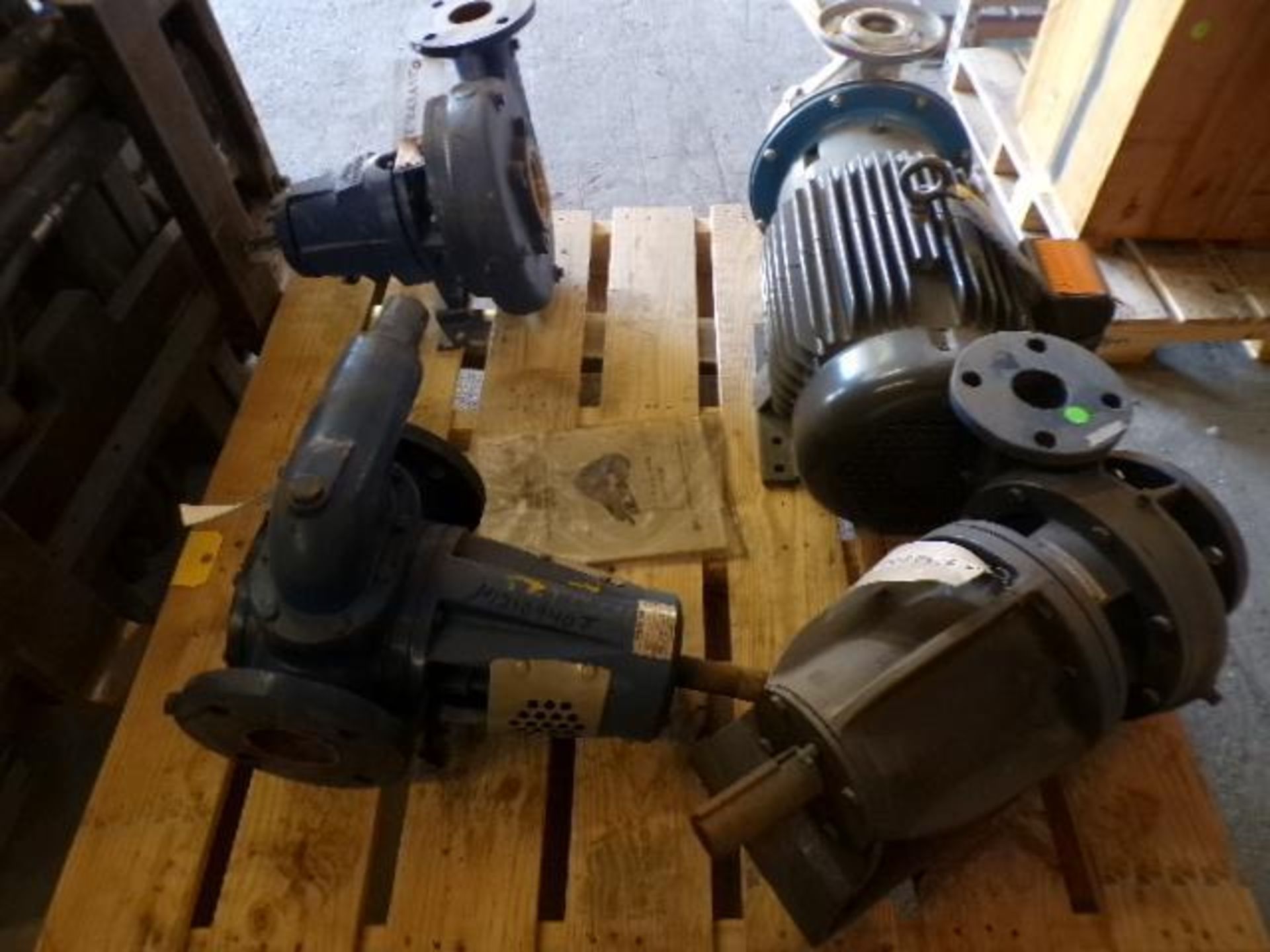 Pallet w/ (4) Assorted Pumps; (1) Goulds Pump, (1) Aurora Pump, (1) Griswold Pump, & (1) Rotan Pump