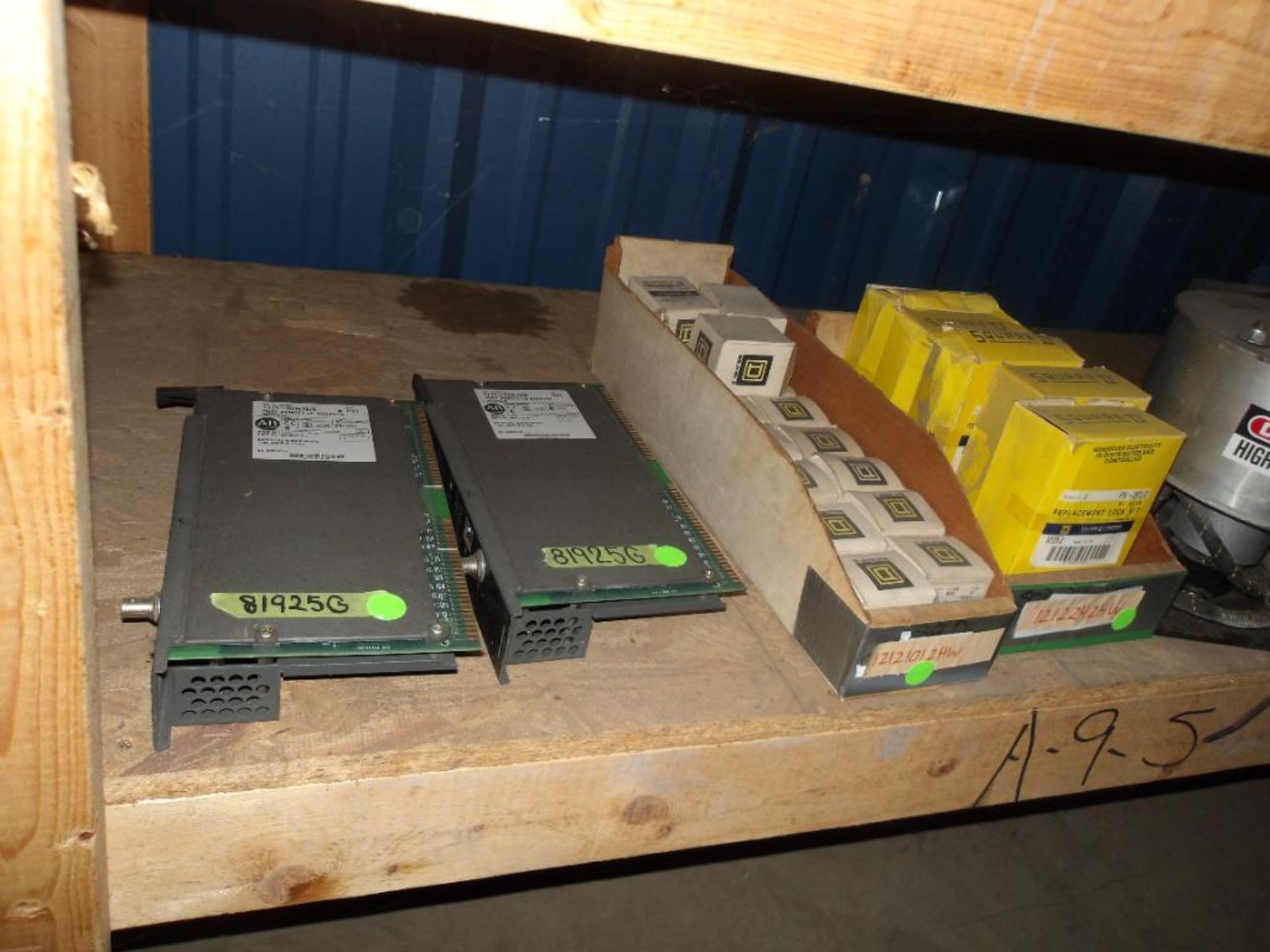 Contents of Shelf A-9-5 & A-10-5; Circuit Boards, Sensodec, Allen Bradley, Square D, A/B Modules