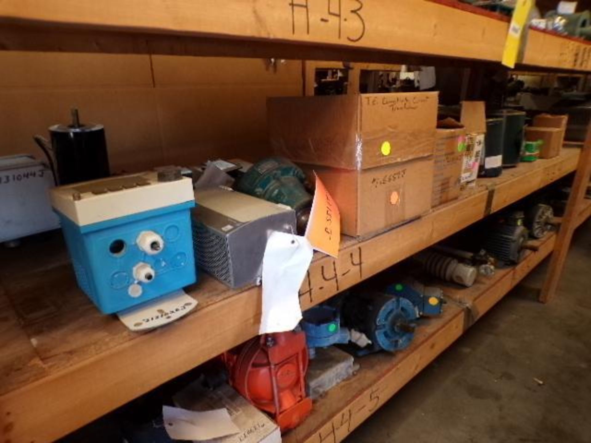 Contents of Shelf H-4-4 & H-4-5; Electric Motors, Marathon, Allen Bradley Power Supply, Endress Haus