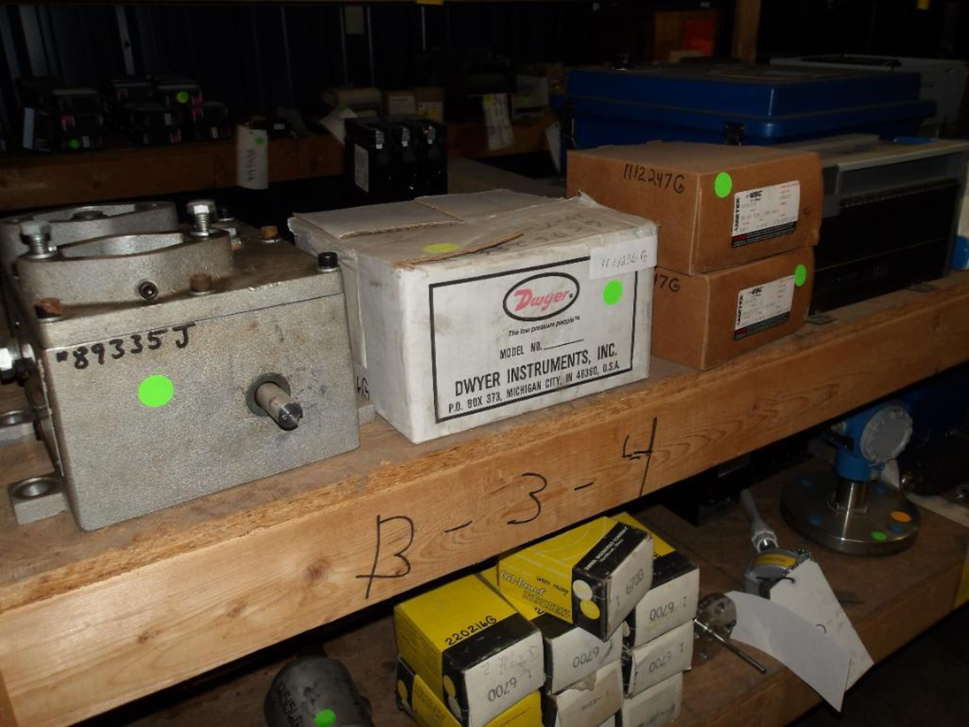 Contents of Shelf B-3-4 & B-4-4; Eaton, Swagelok, Allen Bradley, Dwyer, Ameter, Nash, Allen Bradley