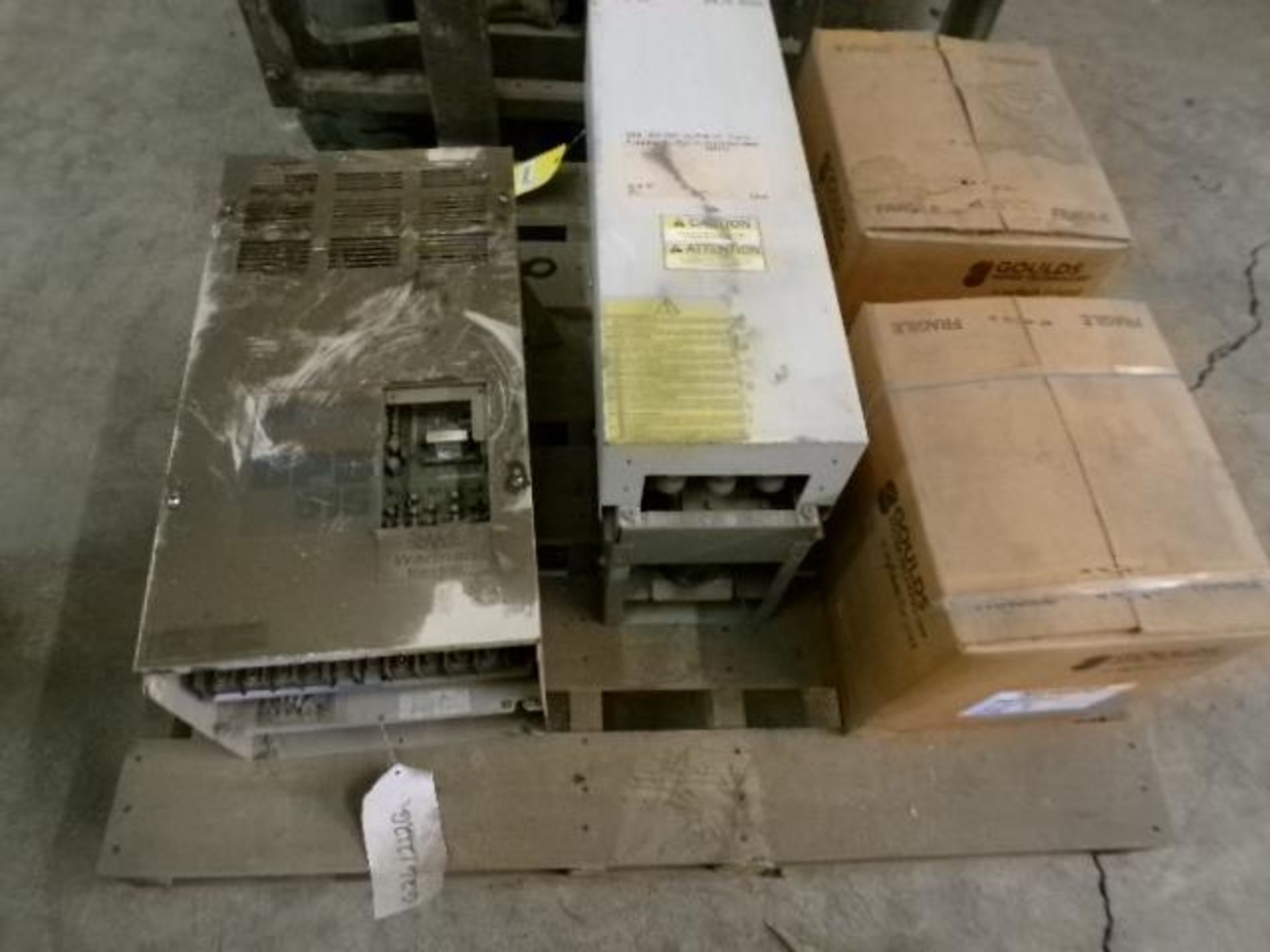 (2) Boxes of Goulds Pump Parts, ABB ACS 600 Drive, Magnetek GPD515 Drive