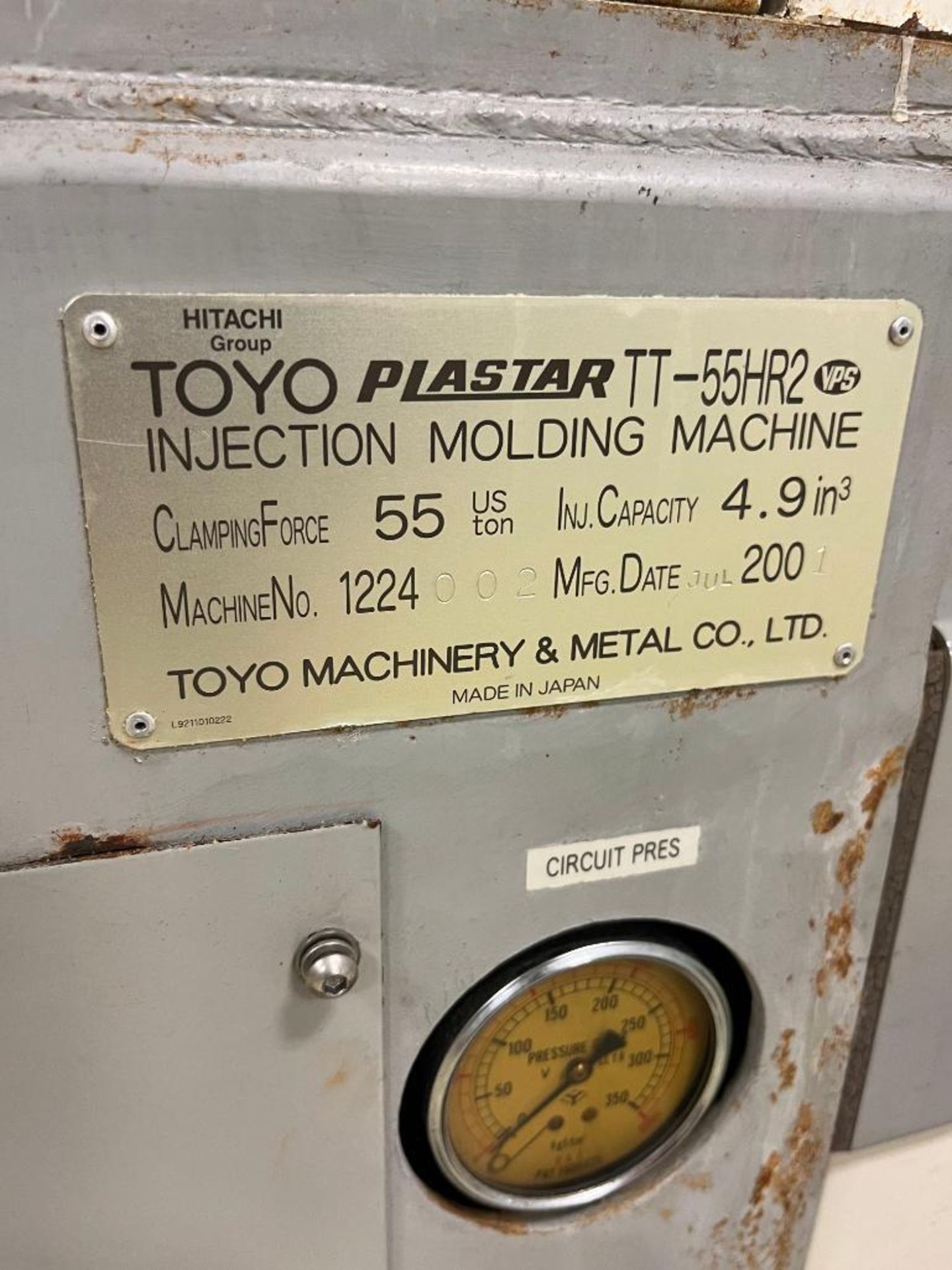 2001 Toyo Plastar TT-55HR2 Plastic Injection Mold Machine, 55-Ton Clamp Force, 4.9" Injection Capaci - Image 11 of 11